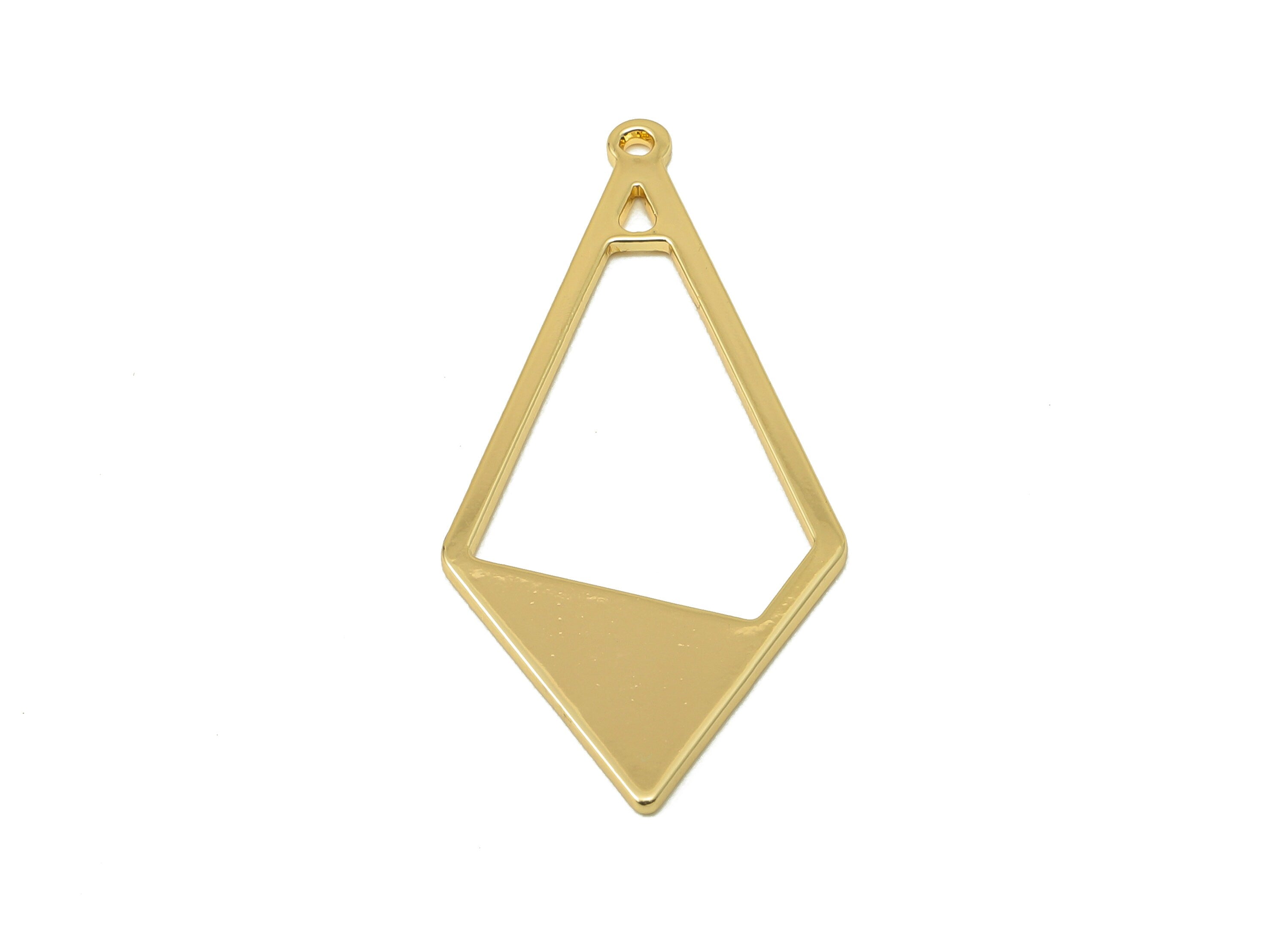 Brass Diamond Earring Charm - Brass Geometry Charm for Necklace - Deltoid Gold Pendent - 18K Real Gold Plating-36.2x 16.61x 0.88mm-RGP5877 - DOMEDBAZAAR