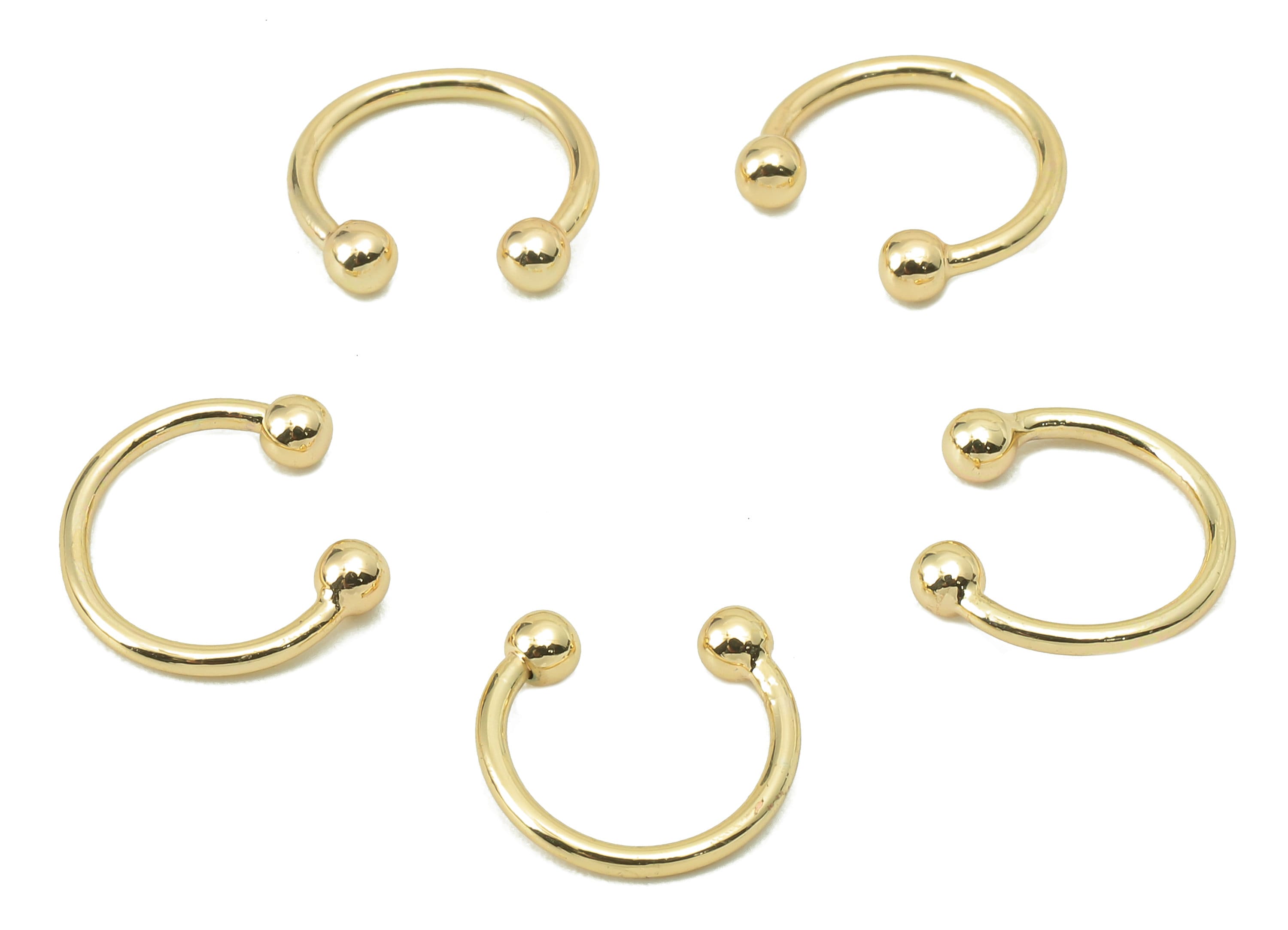 Brass Hoop C Ear Cuff - Brass Mini Ball Hoop Earring - Mini Open Round C - 18K Real Gold Plating-11.12x 10.77x 1mm-RGP5878 - DOMEDBAZAAR