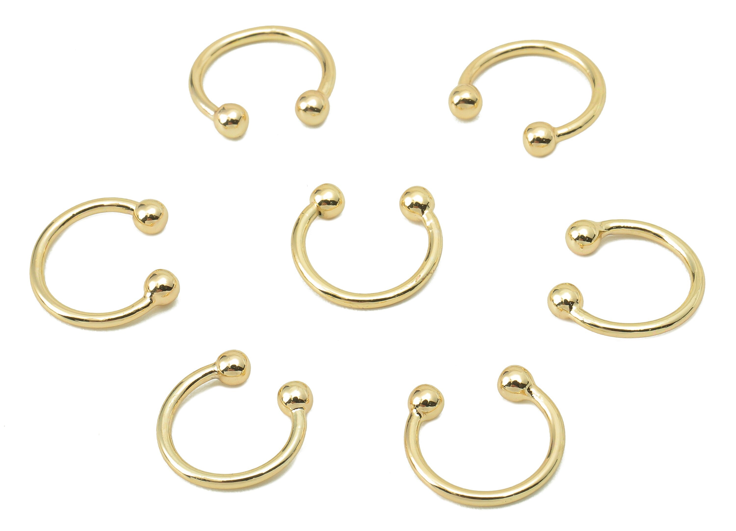 Brass Hoop C Ear Cuff - Brass Mini Ball Hoop Earring - Mini Open Round C - 18K Real Gold Plating-11.12x 10.77x 1mm-RGP5878 - DOMEDBAZAAR