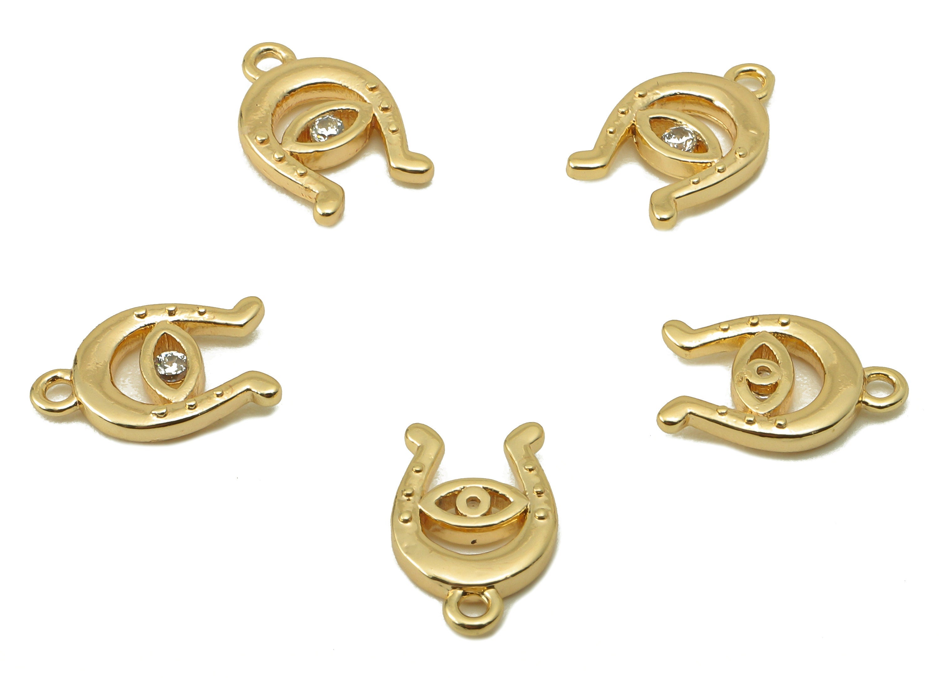 Brass Horsehoe Earring Charm - Brass Horsenail For Pendent With zircon-Eye Charm for Necklace-18K Real Gold Plating-11.11x7.1x1.89mm-RGP5879 - DOMEDBAZAAR