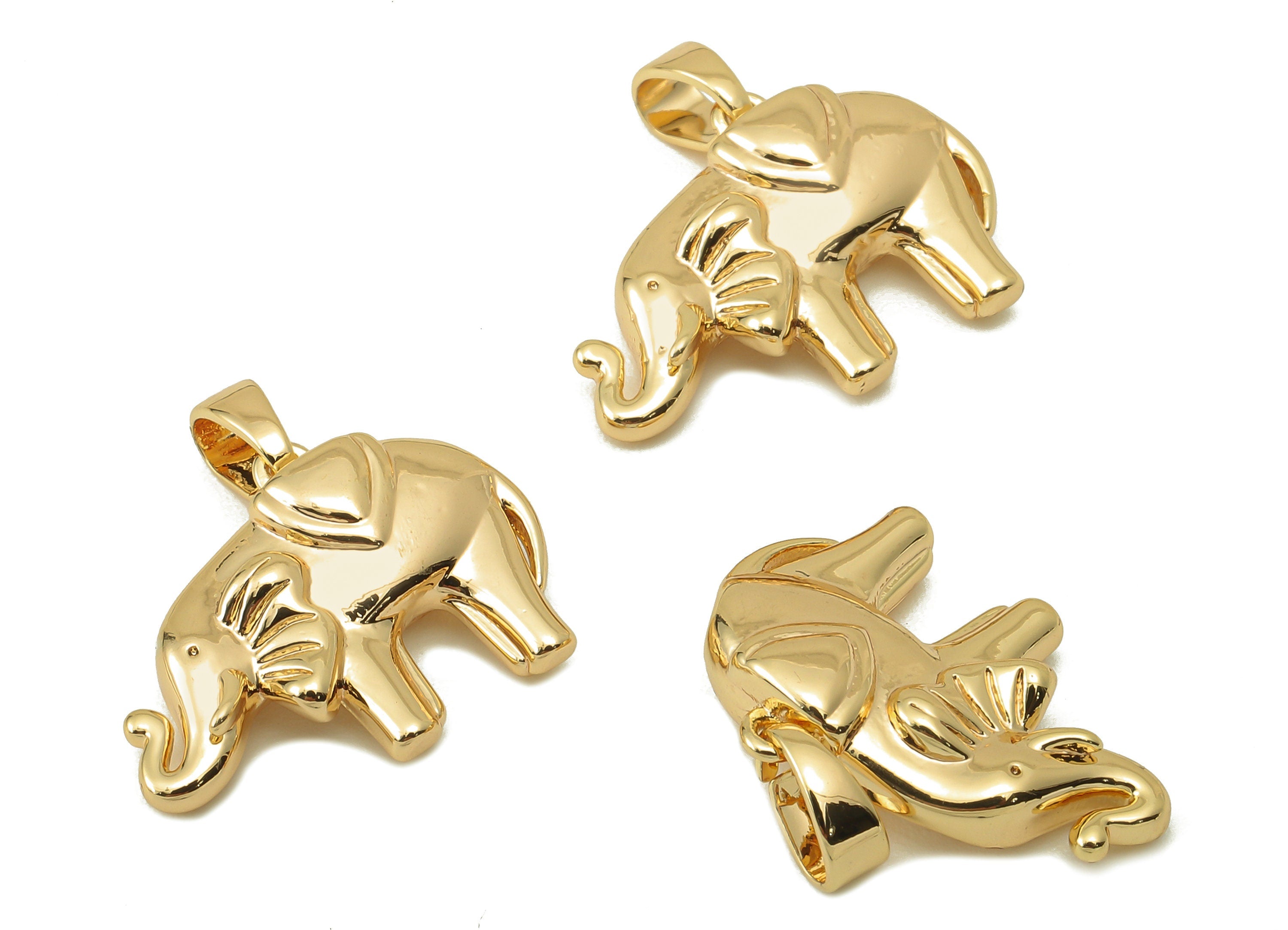 Brass Elephants Earring Charms - Brass Elephants For Pendent - Elephants Charm For Necklace-18K Real Gold Plating-19x18.17x 5mm-RGP5880 - DOMEDBAZAAR