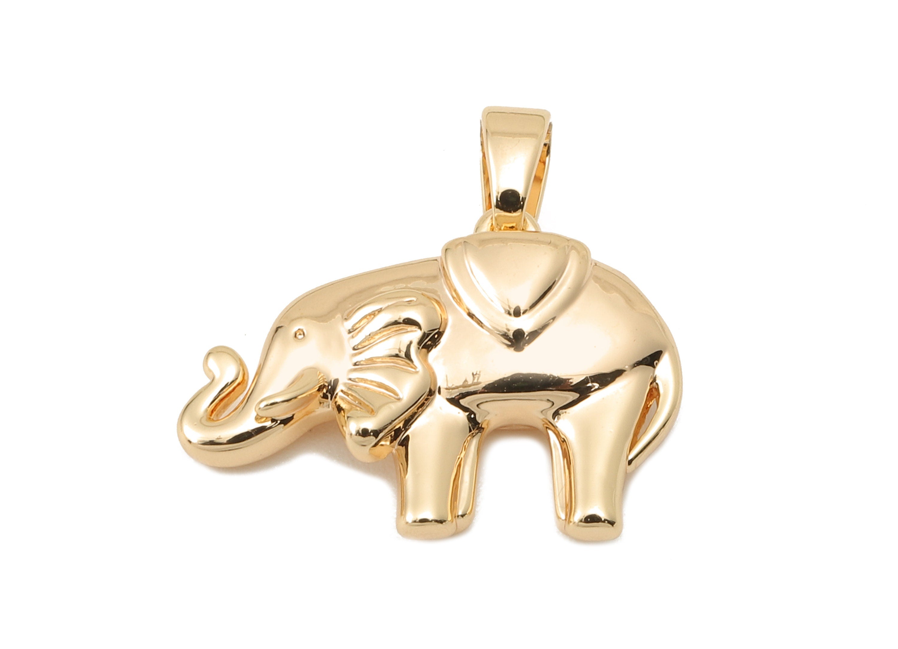 Brass Elephants Earring Charms - Brass Elephants For Pendent - Elephants Charm For Necklace-18K Real Gold Plating-19x18.17x 5mm-RGP5880 - DOMEDBAZAAR