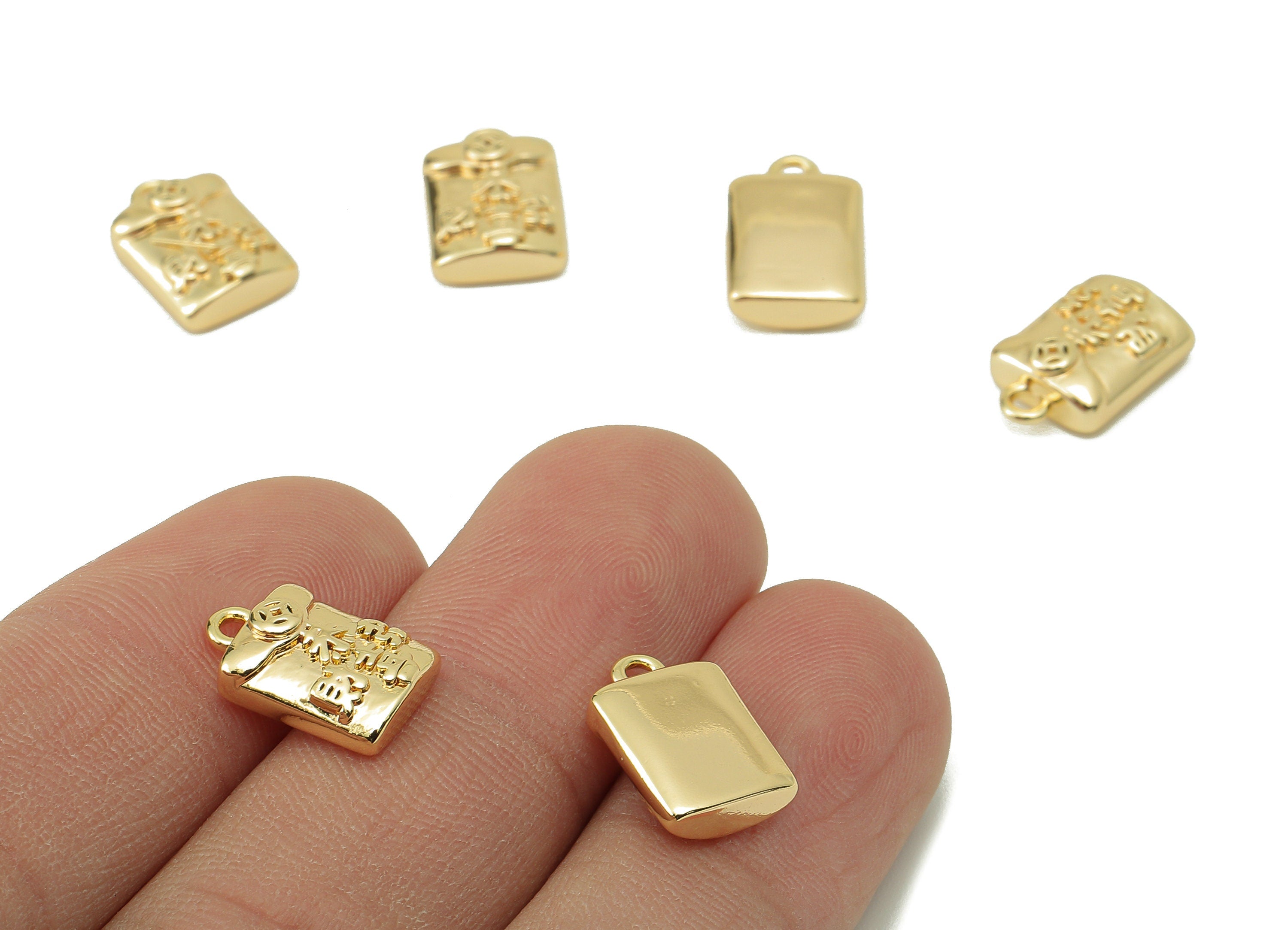 Brass Lucky Earring Charms - Brass Gold Word For Pendent - Thick Bag Charm For Necklace -18K Real Gold Plating-13.53x 8.97x 4.52mm-RGP5882 - DOMEDBAZAAR