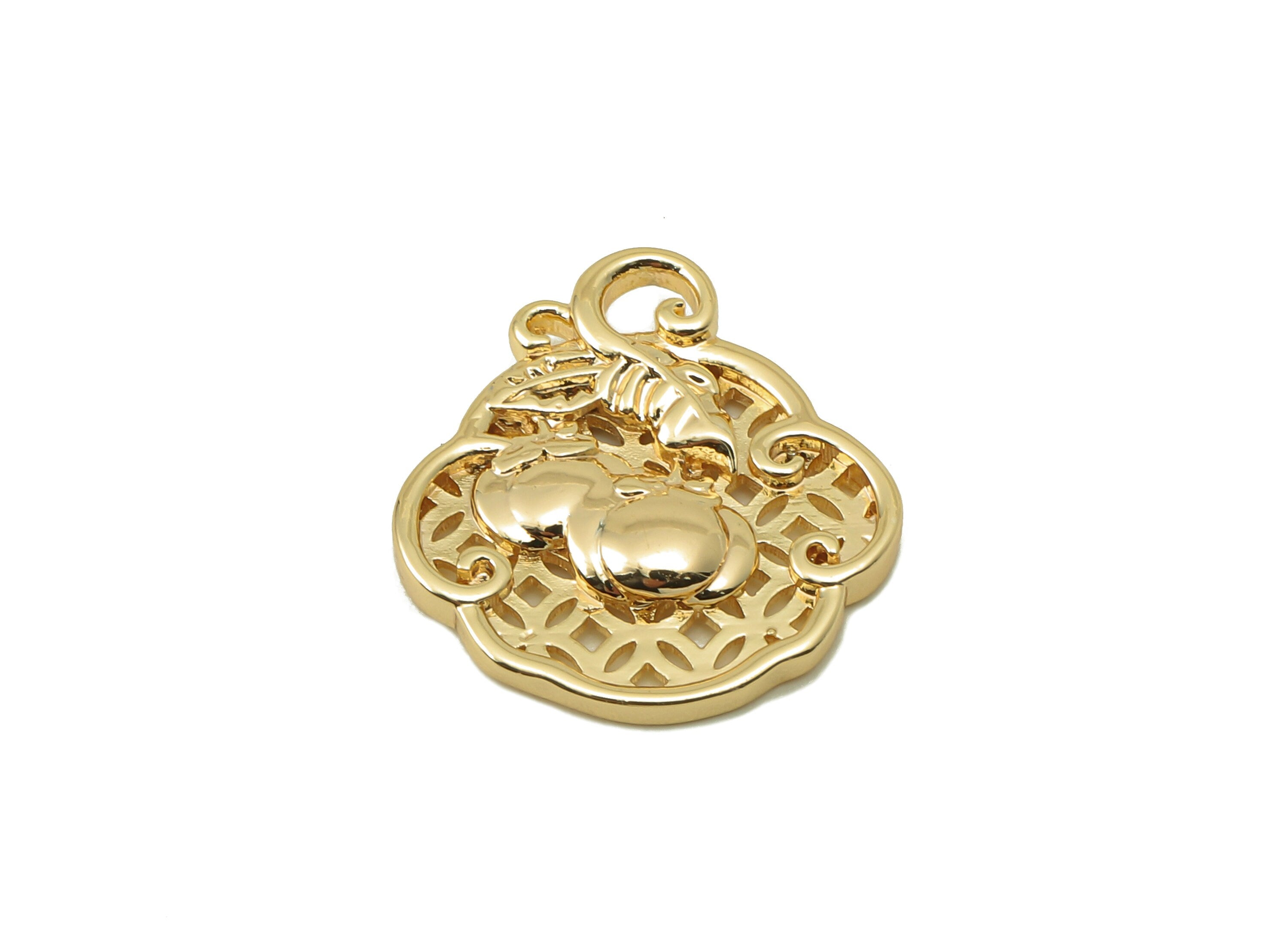 Brass Tomatos Earring Charms - Brass Hollow For Pendent - Leaf Charm For Necklace - 18K Real Gold Plating-17.67x 16.72x2.32mm-RGP5883 - DOMEDBAZAAR