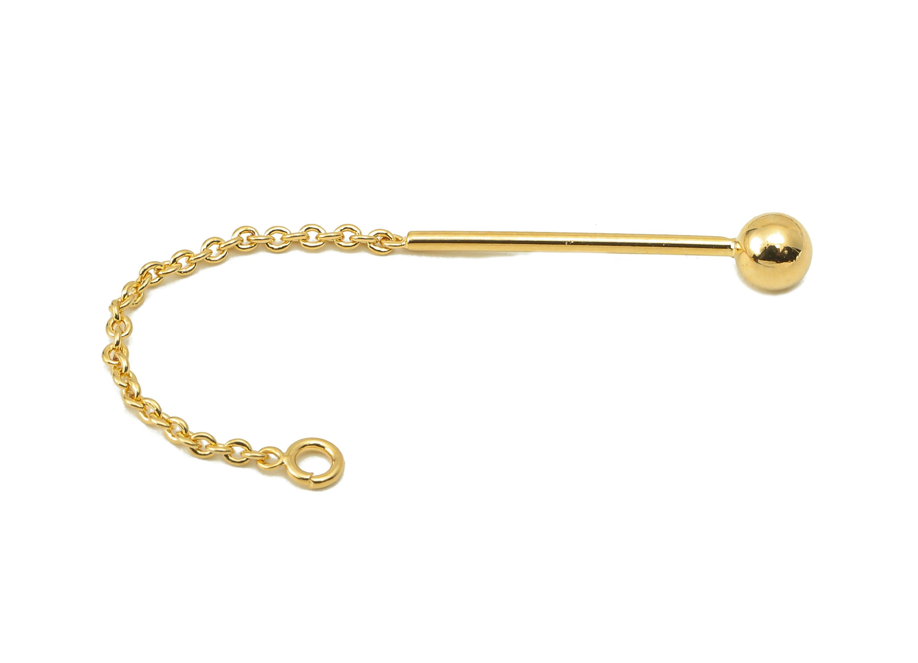 Brass Hanging Earring Chain - Brass Threader Chain Earring -Brass Gold Ball With Loop - 18K Real Gold Plating-58x4x1mm-RGP5884 - DOMEDBAZAAR