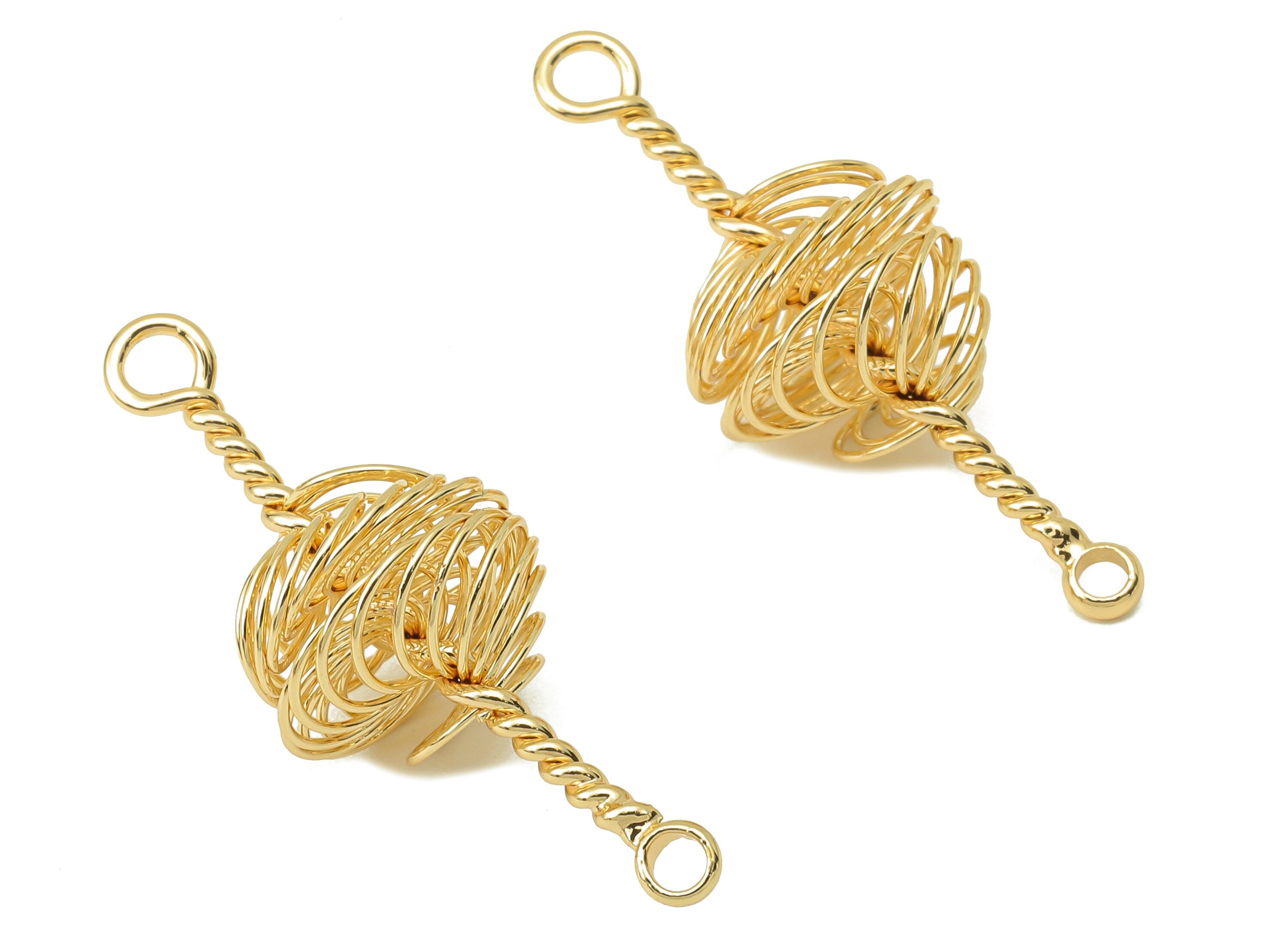 Brass Winding Earring Connector - Brass Wires Spiral Connector - Ball Earring With Loop - 18K Real Gold Plating - 31.84x11.93x1.54mm-RGP5886 - DOMEDBAZAAR