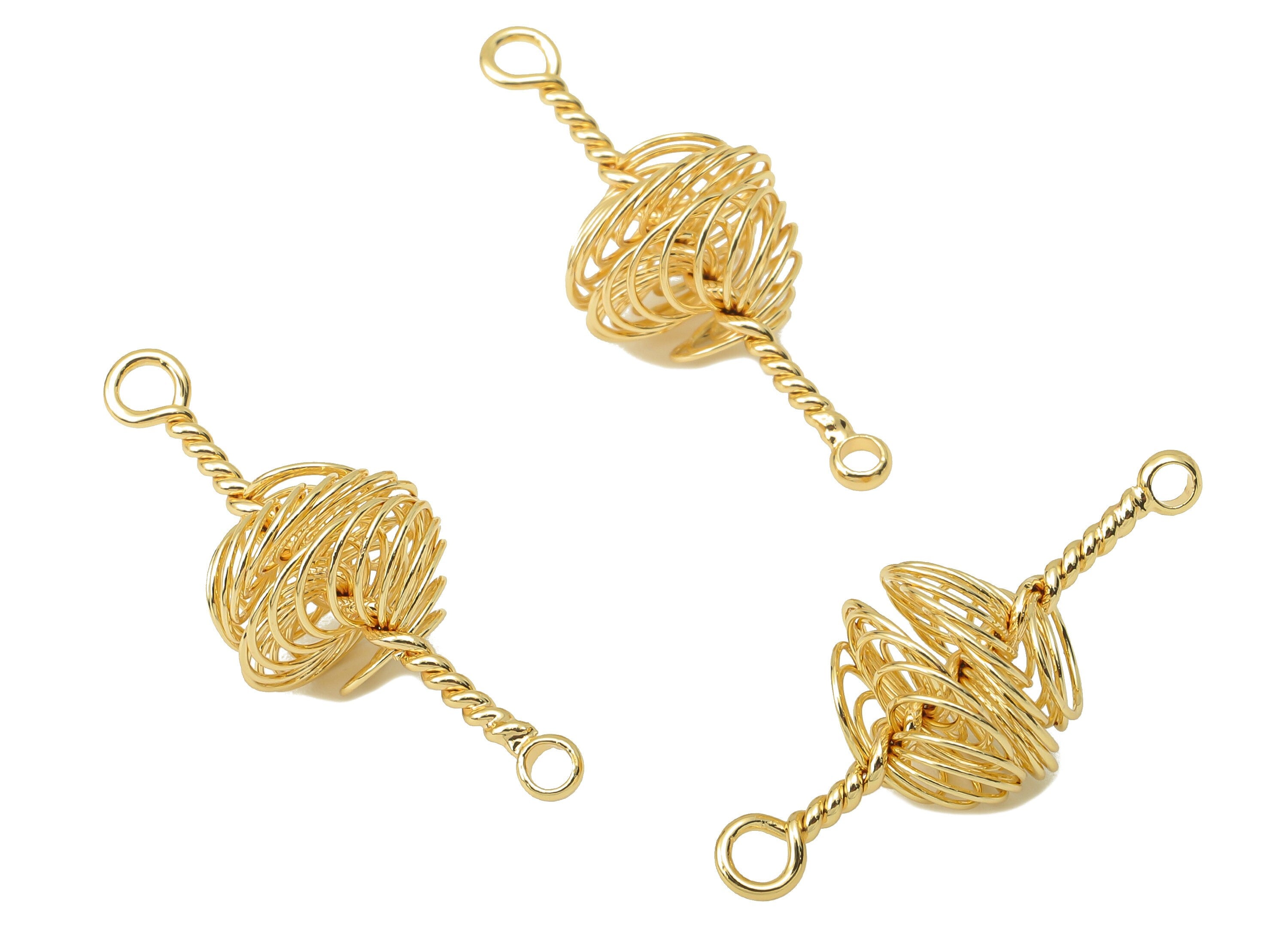 Brass Winding Earring Connector - Brass Wires Spiral Connector - Ball Earring With Loop - 18K Real Gold Plating - 31.84x11.93x1.54mm-RGP5886 - DOMEDBAZAAR