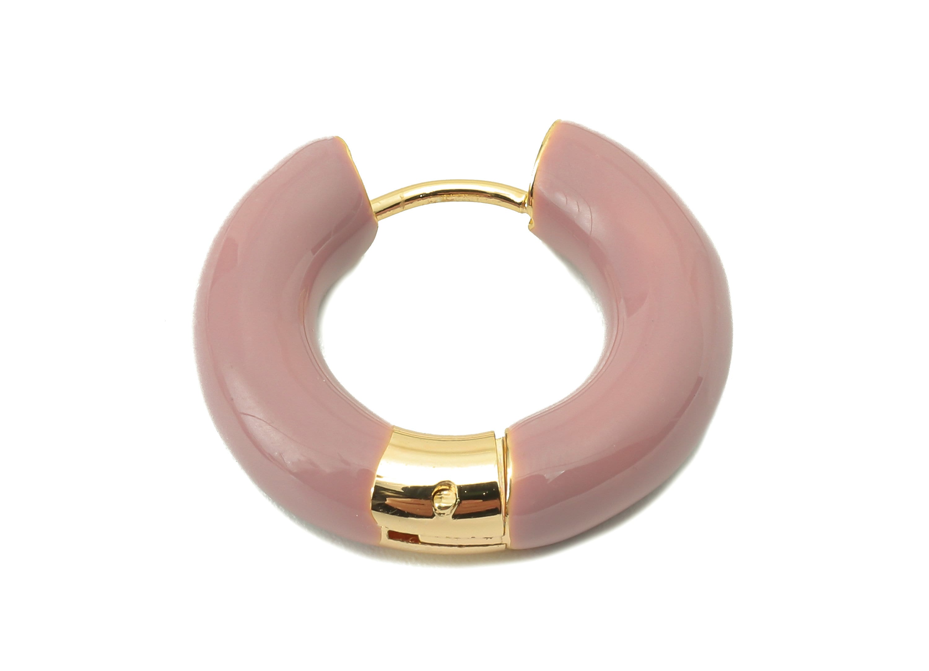 Stainless Steel Circle Earring Clasps - Pink Enamel Thick Hoop Earring-Huggie Hoop Clasp-18K Real Gold Plating-23.48x21.37x5.54mm-RGP5888C - DOMEDBAZAAR