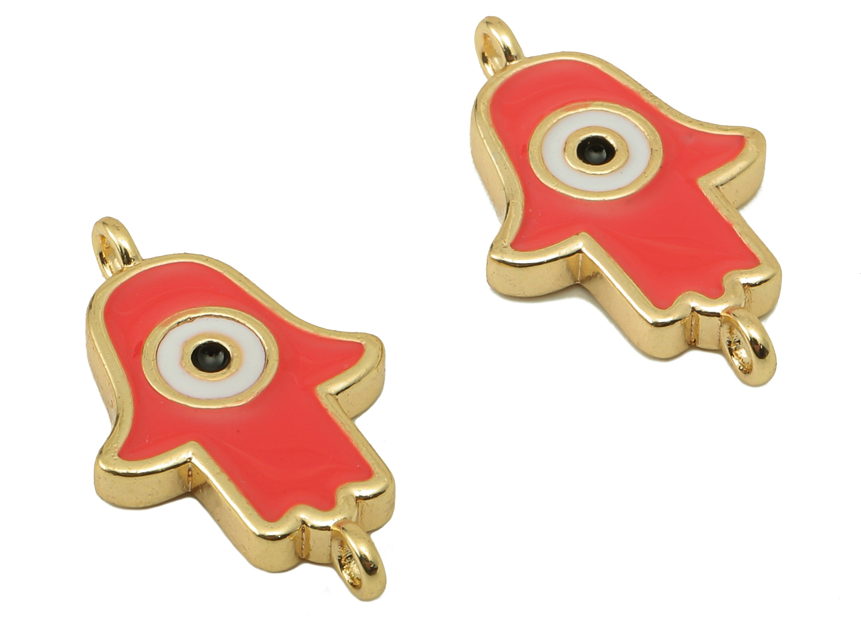 Brass Hamsa Earring Connector - Brass Red Enamel Pendant With Loop - Enamel For Bracelet-18K Real Gold Plating-21.05x12.88x2.42mm-RGP5890D - DOMEDBAZAAR
