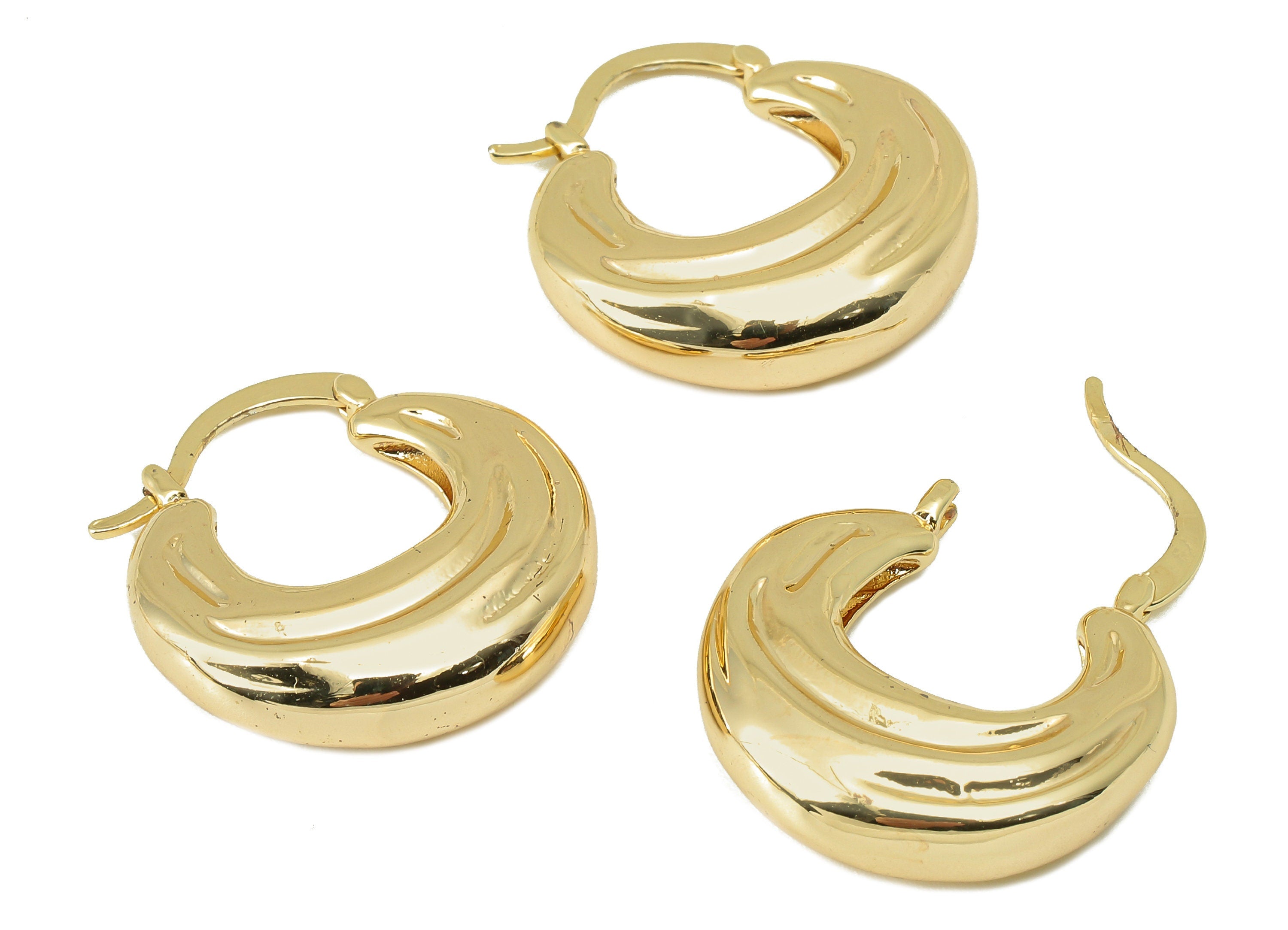 Brass Round Hoop Huggie Earring - Brass Thick Hoop Earrings- Circle Hoop Earrings- 18K Real Gold Plating-25.17x 23.65x6.63mm-RGP5871 - DOMEDBAZAAR