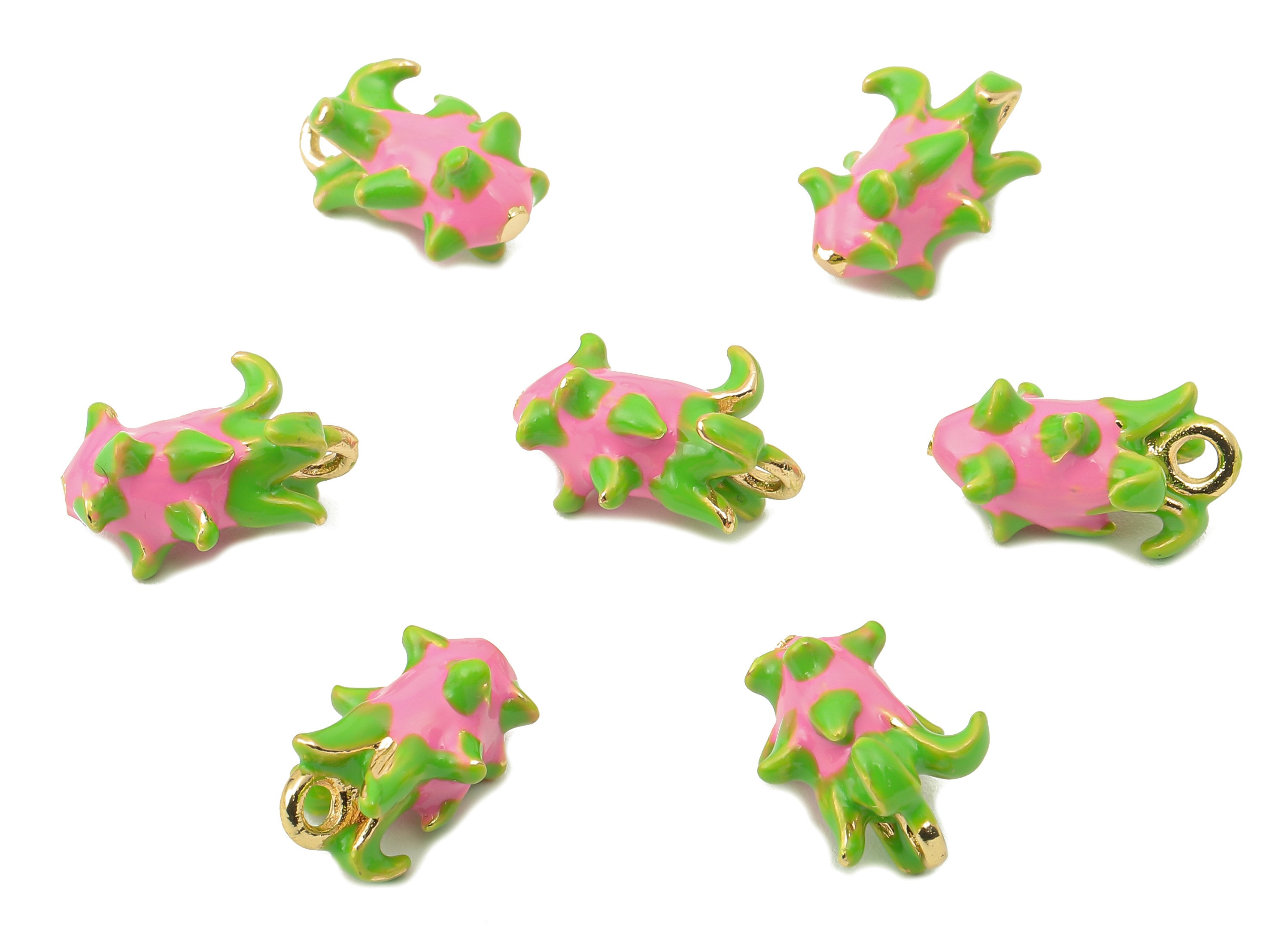 Brass Dragon Fruit Earring Charm - Brass Mini Enamel Fruit Pendant With Loop - For Necklace -18K Real Gold Plating-15.21x9.78x6.08mm-RGP5893 - DOMEDBAZAAR