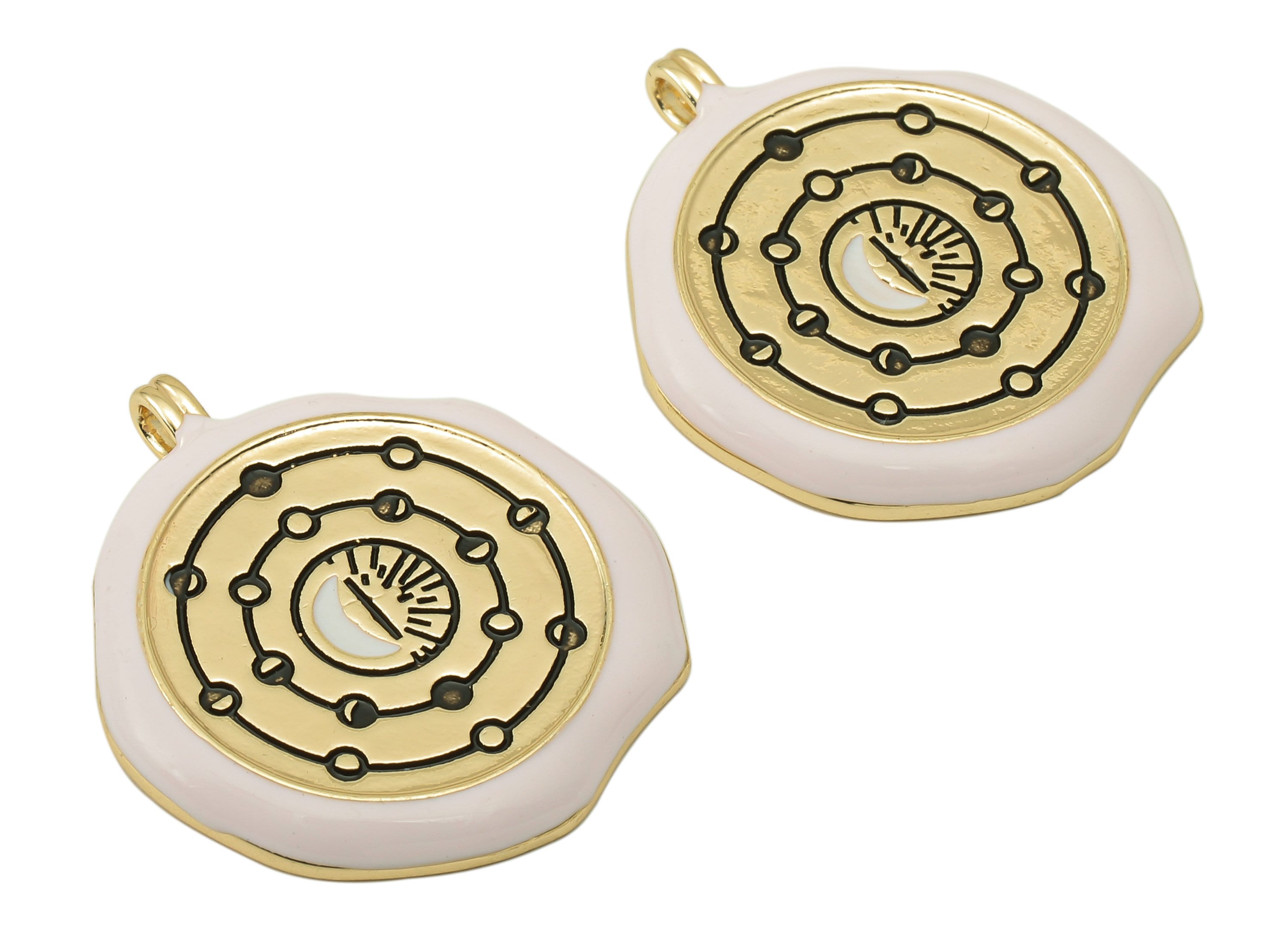 Brass Phases of The Moon Earring Charm - Brass Enamel Crescent Pendant - For Necklace -18K Real Gold Plating-30.93x 27.15x1.73mm-RGP5894 - DOMEDBAZAAR