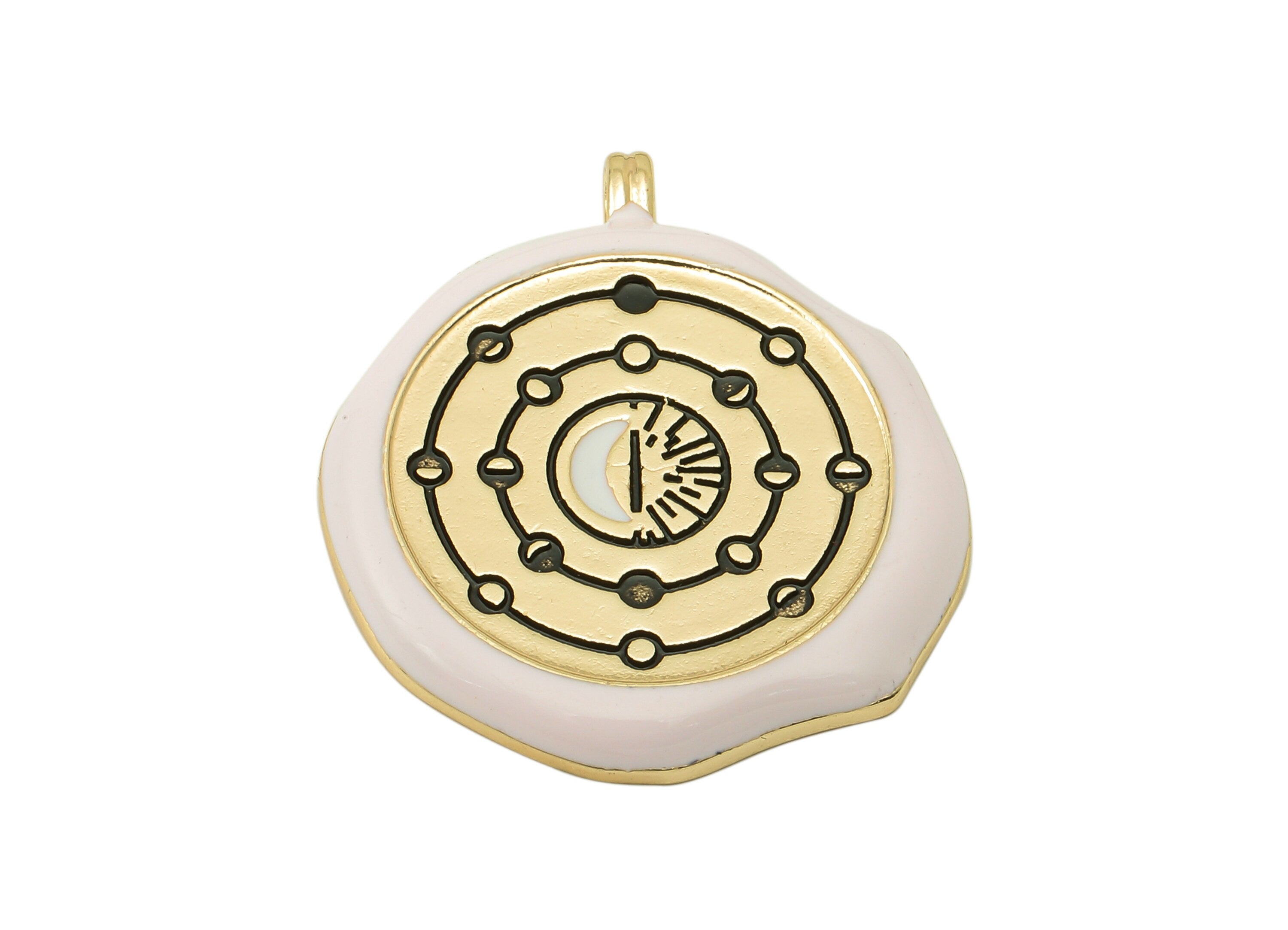 Brass Phases of The Moon Earring Charm - Brass Enamel Crescent Pendant - For Necklace -18K Real Gold Plating-30.93x 27.15x1.73mm-RGP5894 - DOMEDBAZAAR