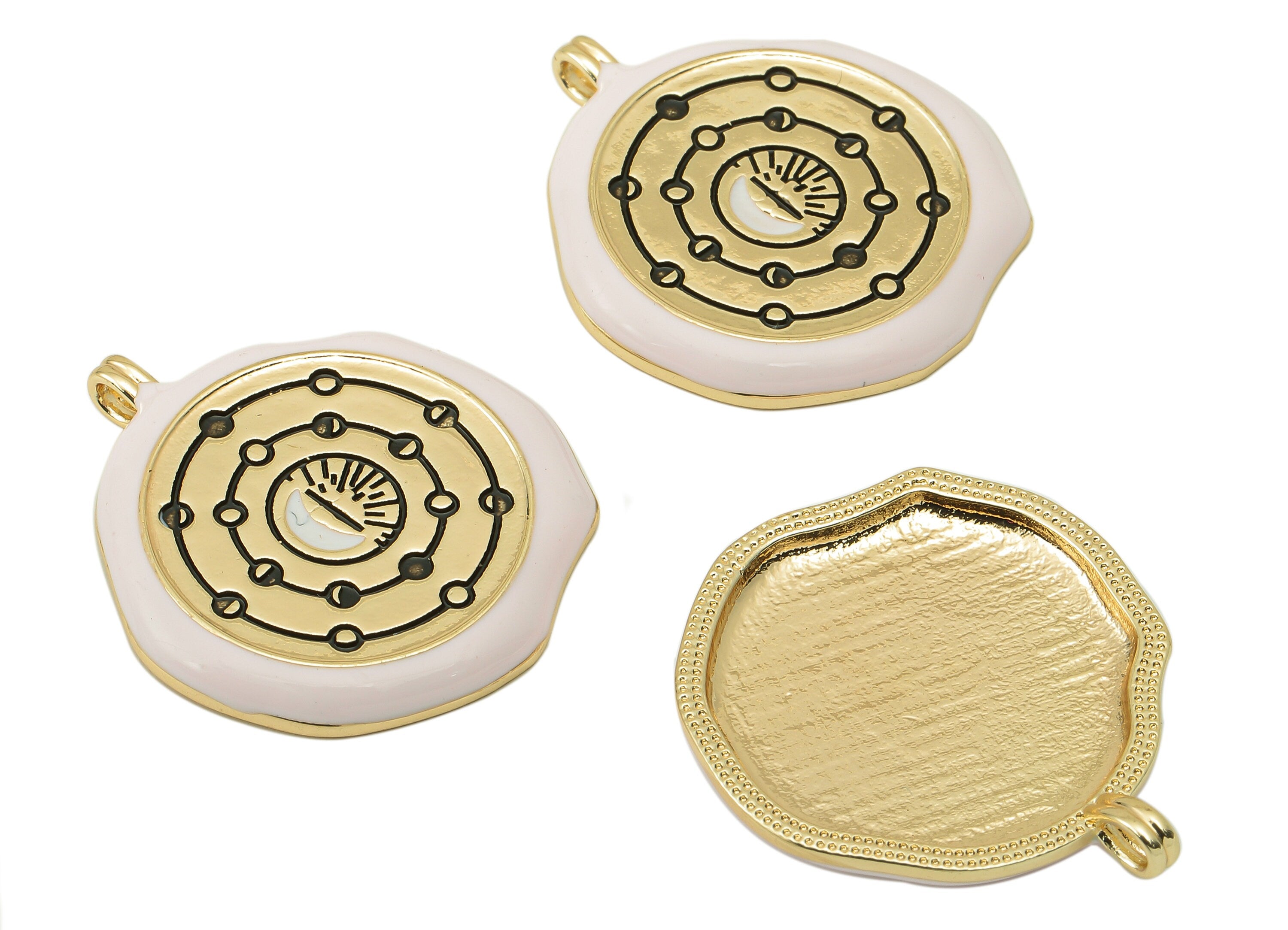 Brass Phases of The Moon Earring Charm - Brass Enamel Crescent Pendant - For Necklace -18K Real Gold Plating-30.93x 27.15x1.73mm-RGP5894 - DOMEDBAZAAR