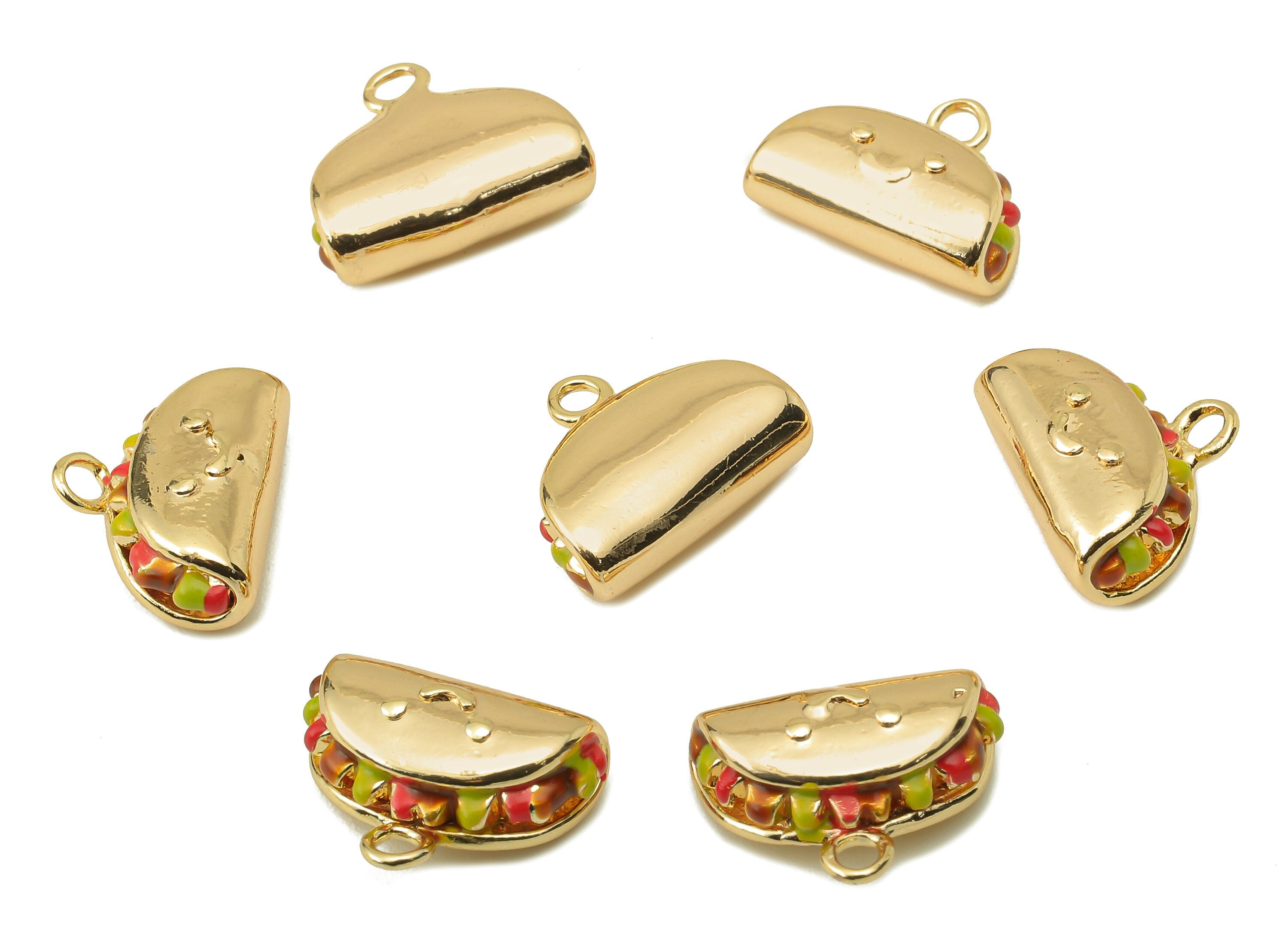 Brass Dumplings Earring Charm - Brass Sandwich Enamel Happy Face Pendant -  For Necklace -18K Real Gold Plating-13.52x 9.84x 5.09mm-RGP5895 - DOMEDBAZAAR
