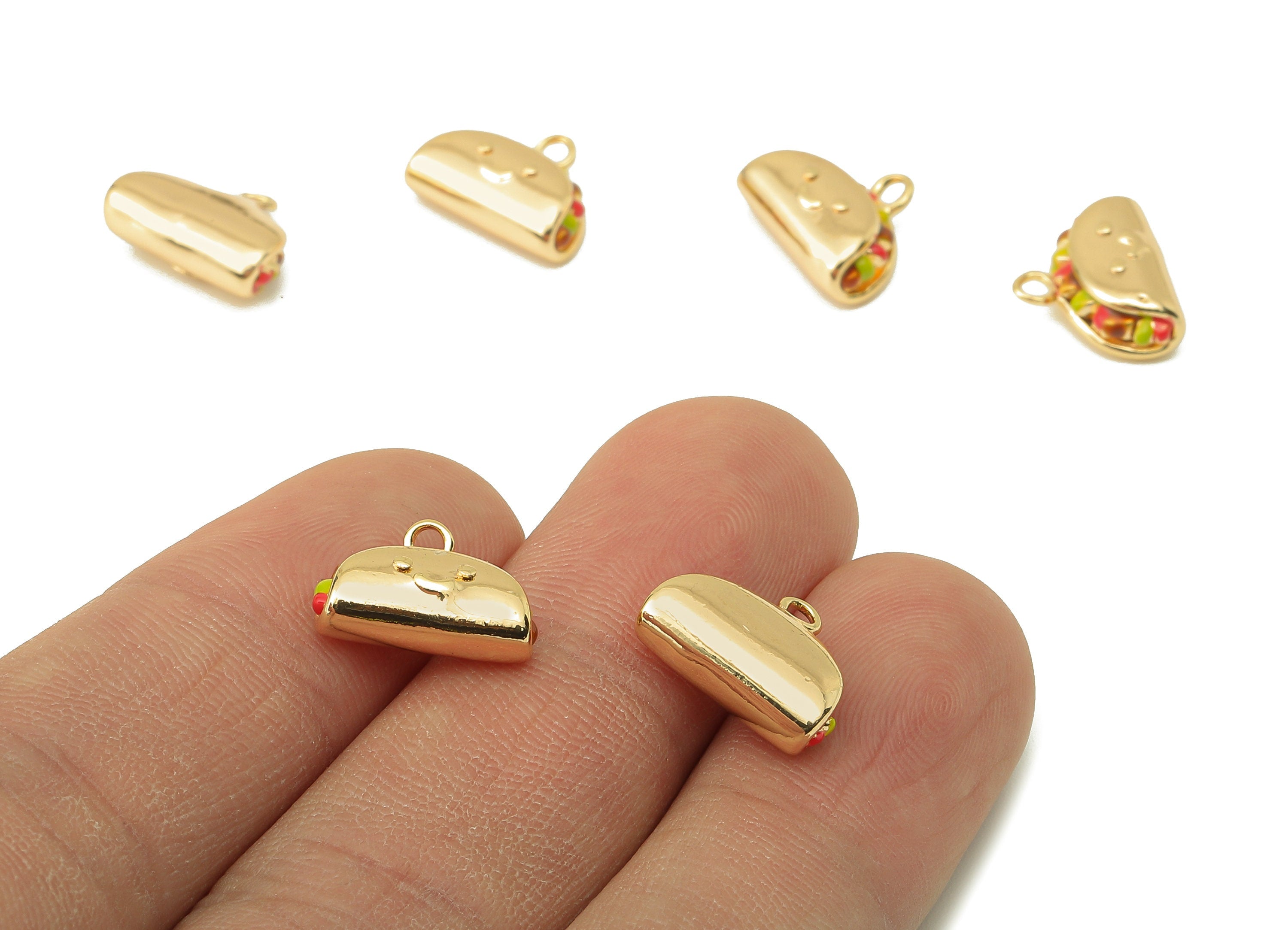 Brass Dumplings Earring Charm - Brass Sandwich Enamel Happy Face Pendant -  For Necklace -18K Real Gold Plating-13.52x 9.84x 5.09mm-RGP5895 - DOMEDBAZAAR
