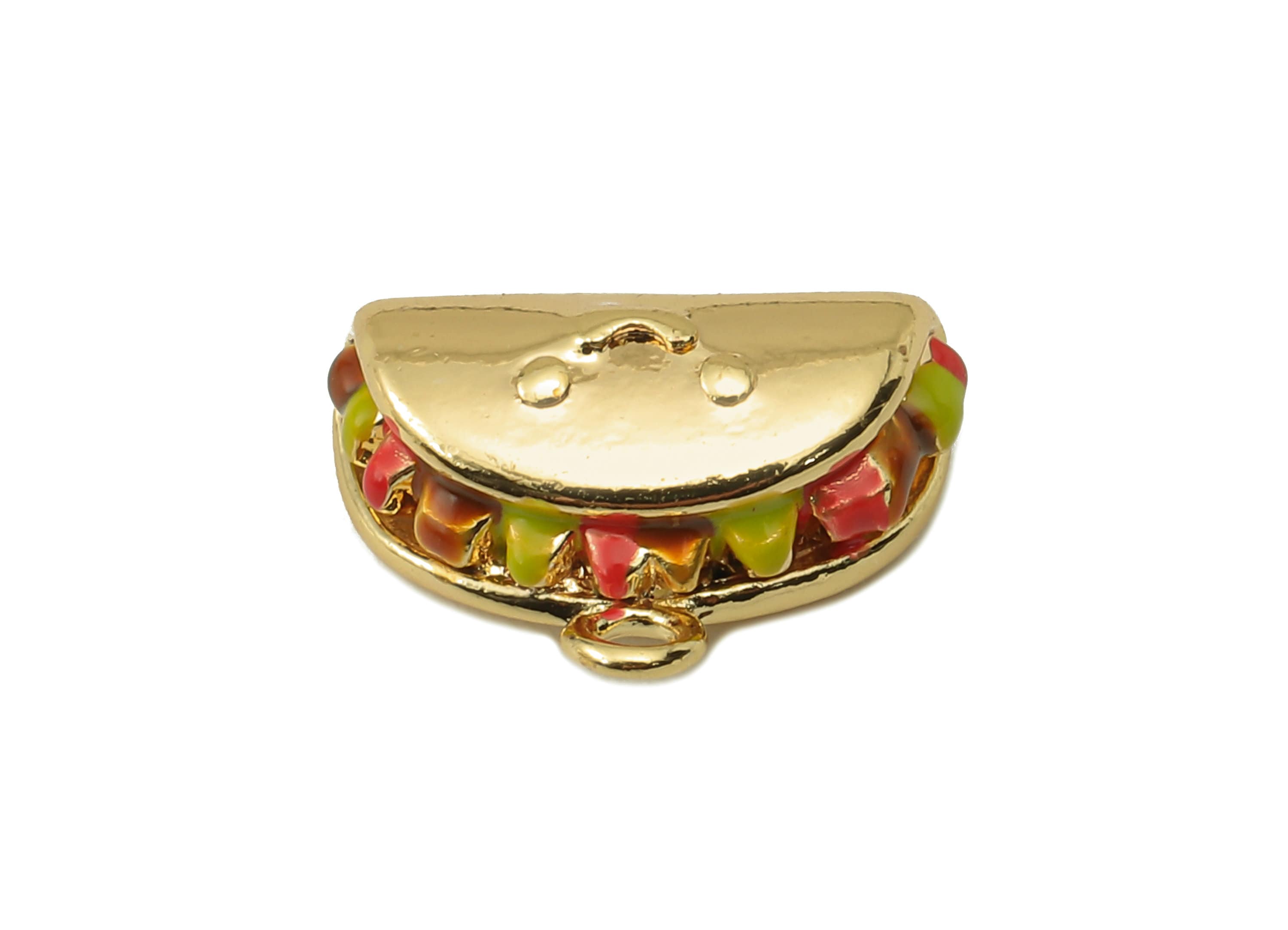 Brass Dumplings Earring Charm - Brass Sandwich Enamel Happy Face Pendant -  For Necklace -18K Real Gold Plating-13.52x 9.84x 5.09mm-RGP5895 - DOMEDBAZAAR