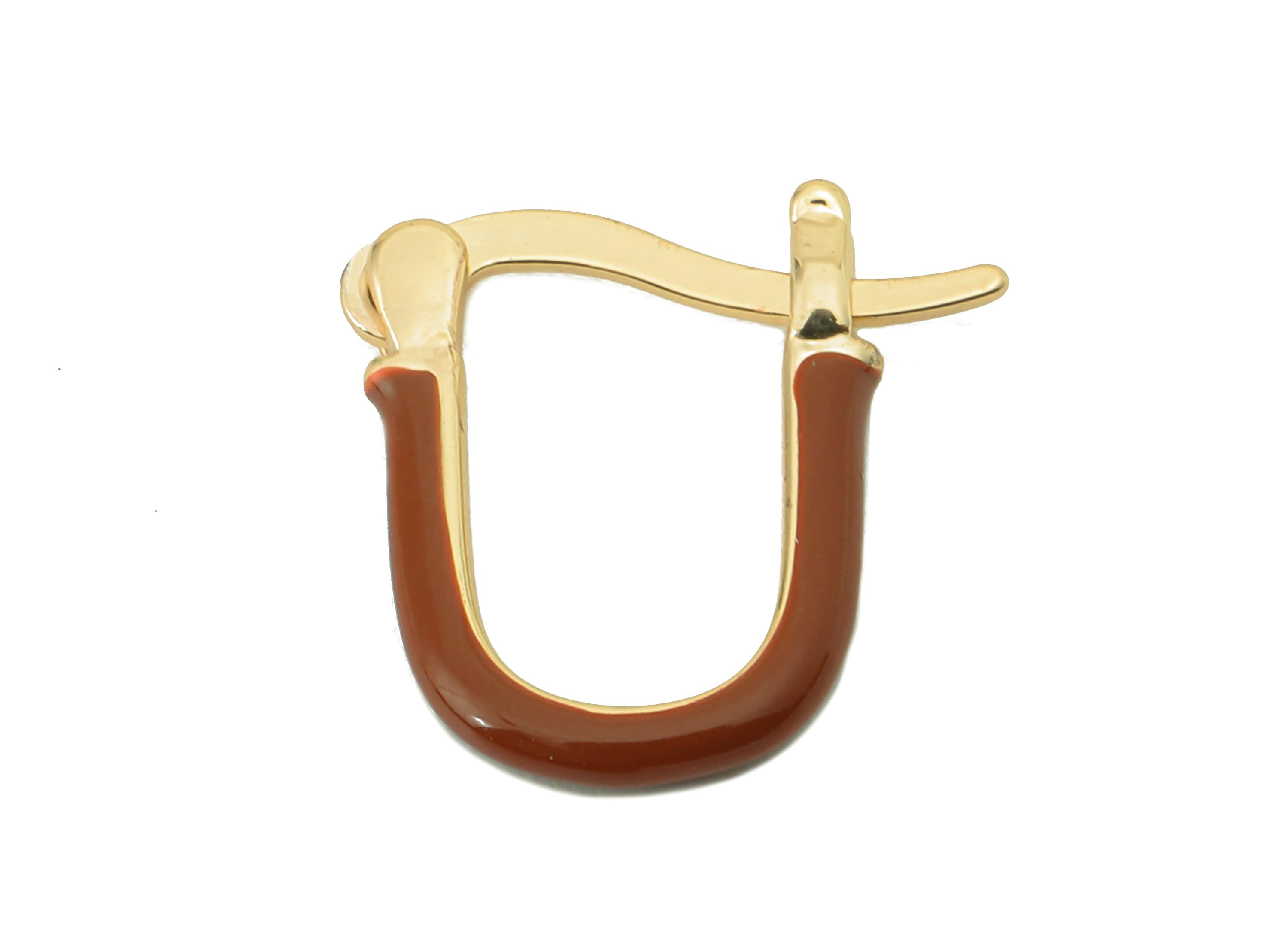 Brass Brown Clasp Earring Charm - Brass Enamel Gold Plated Brass Hoop Earring Clasp-18K Real Gold Plating-16.21x 16.03x 3.02mm-RGP5896 - DOMEDBAZAAR