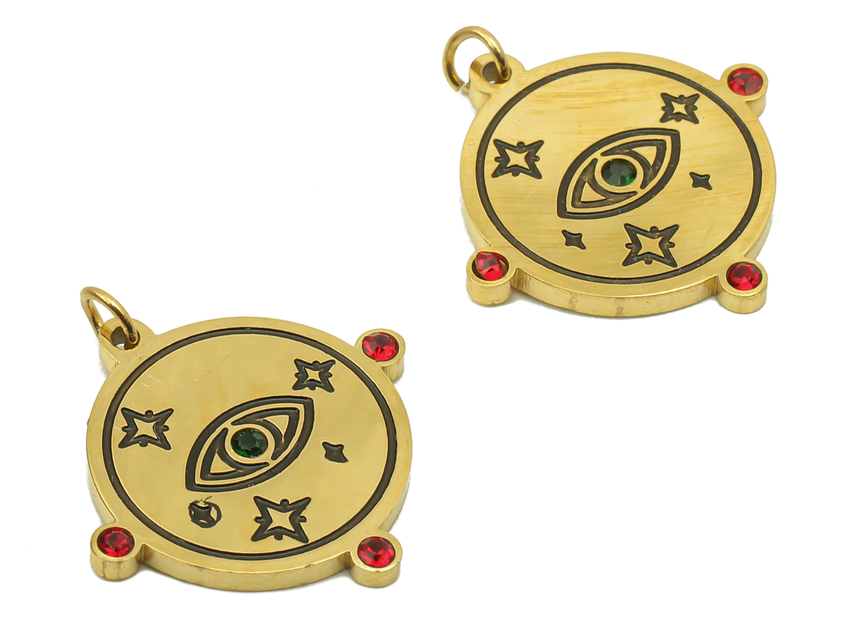 Stainless Steel Eye Earring CZ Charms- Glaxy Cubic zircon Pendant -For Necklace - 18K Real Gold Plating-15.88x 14.96mm x 1.3mm-RGP5899 - DOMEDBAZAAR