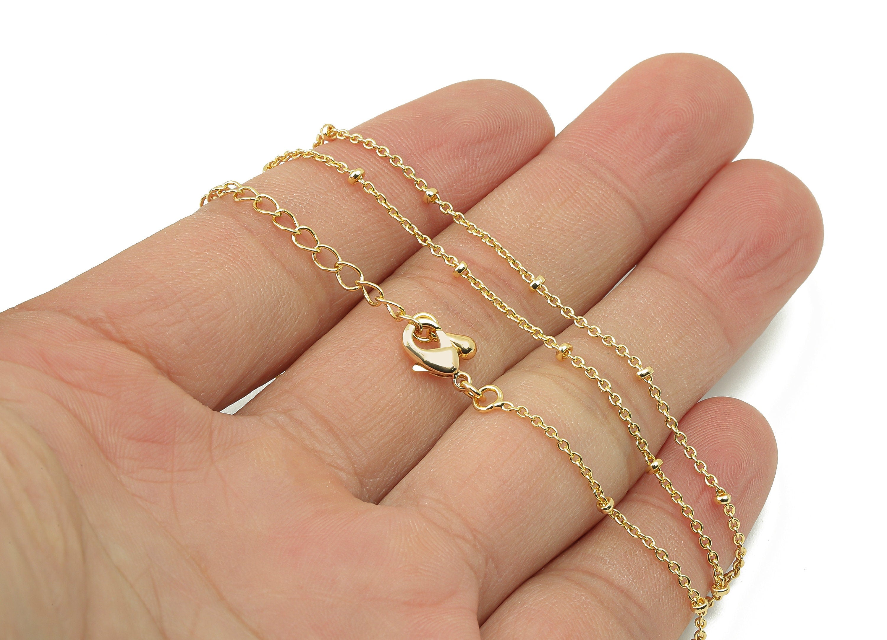 Brass Satellite Cable Chain - Disc Satellite Chain - 45cm + 5cm Finished 1.4 Cable Chain - 18K Real Gold Plating - 1.39x 0.73x0.73mm-RGP5904 - DOMEDBAZAAR