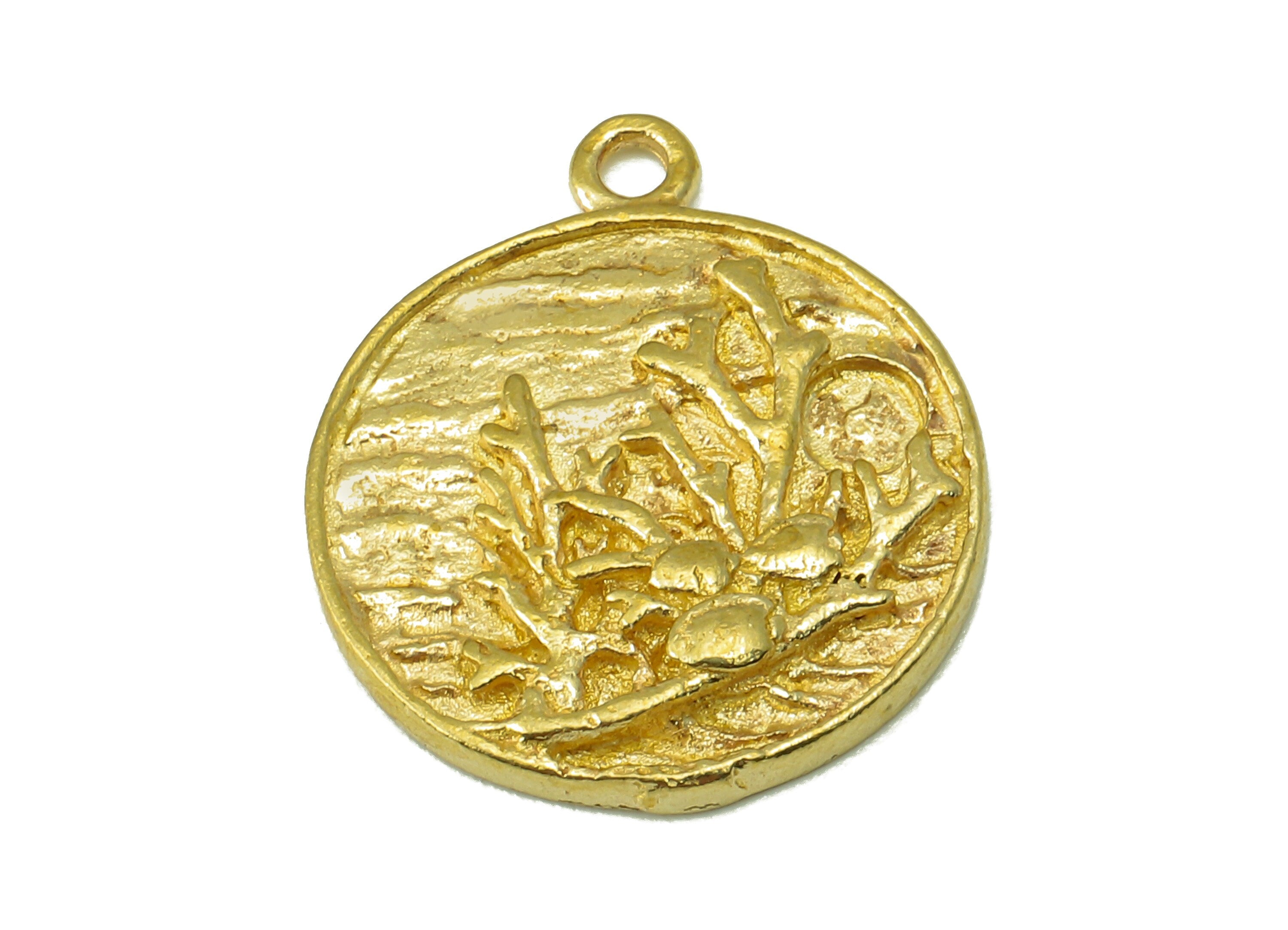 Raw Brass Round Tree Branch Earring Charm -Round Botanies For Necklace-Raw Brass Circle Branch Pendant-For Necklace-20.7x17.54x1.75mm-PP8358 - DOMEDBAZAAR
