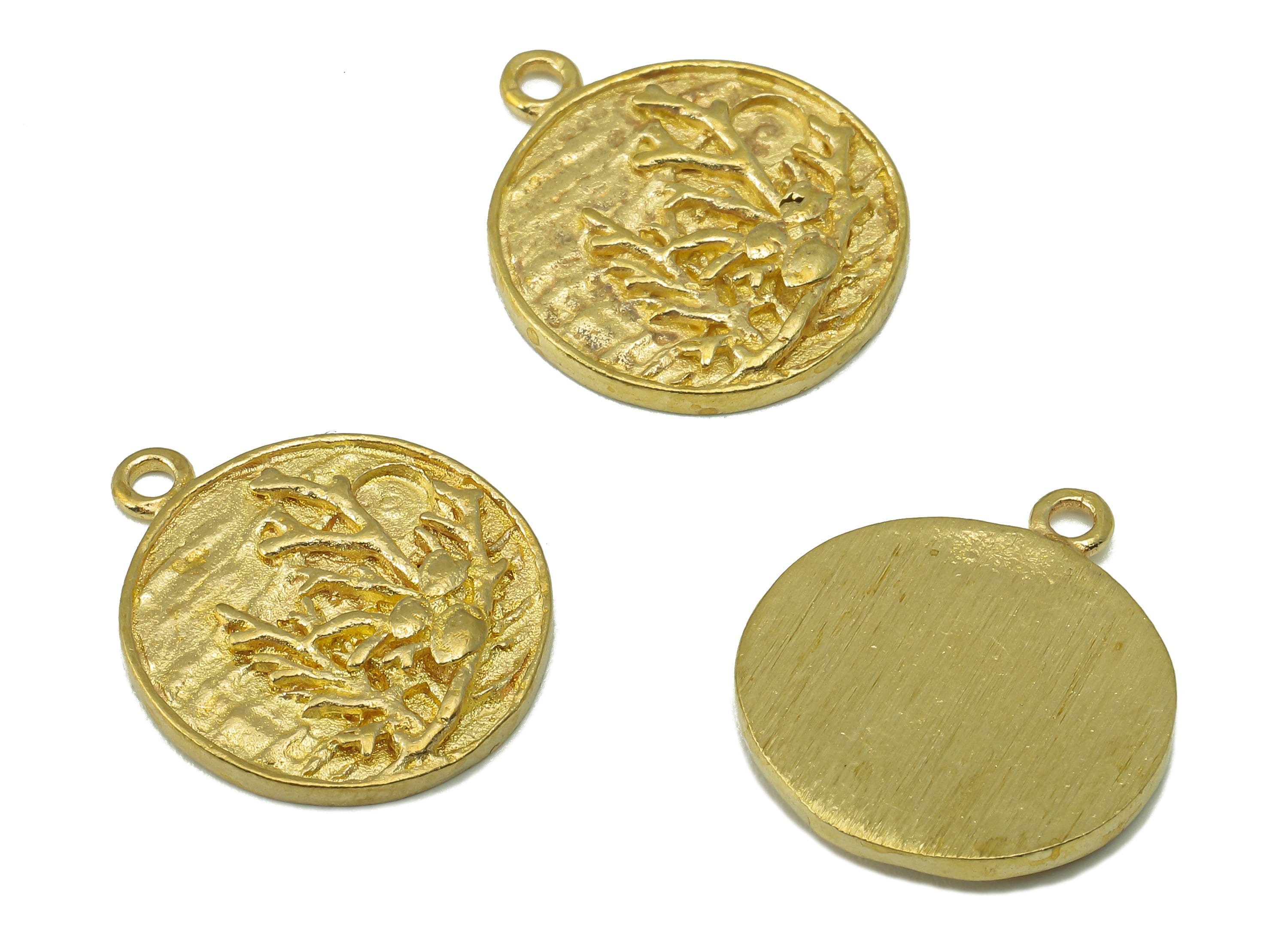 Raw Brass Round Tree Branch Earring Charm -Round Botanies For Necklace-Raw Brass Circle Branch Pendant-For Necklace-20.7x17.54x1.75mm-PP8358 - DOMEDBAZAAR