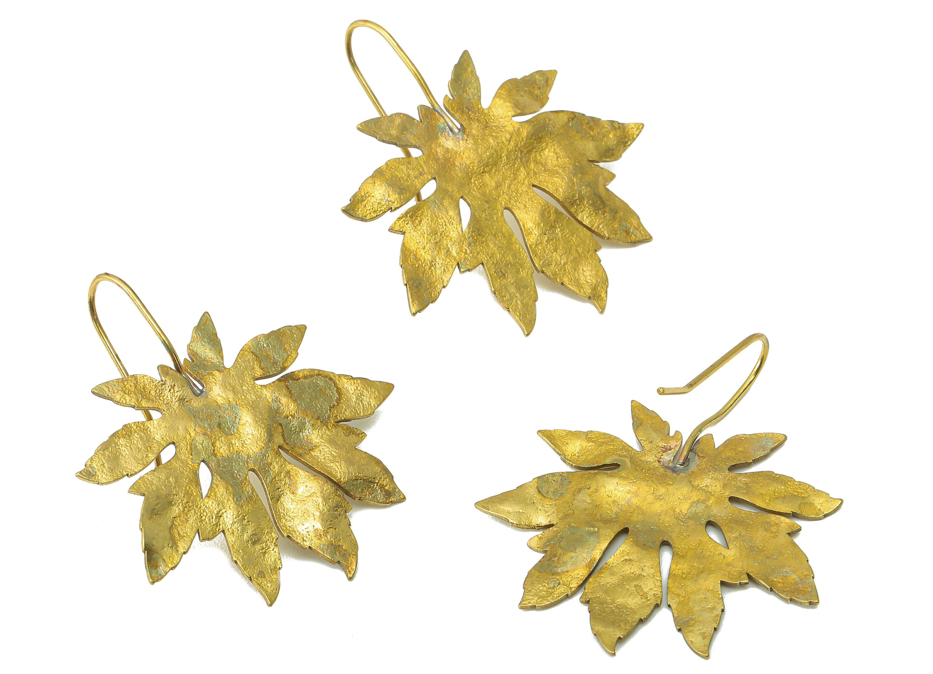 Raw Brass Horse Chestnut Ear Wires Earring - Brass Leaf Hook Earring -Textured Botanical Earring Hook - 33.91x 31.69x 0.96mm - PP8251 - DOMEDBAZAAR