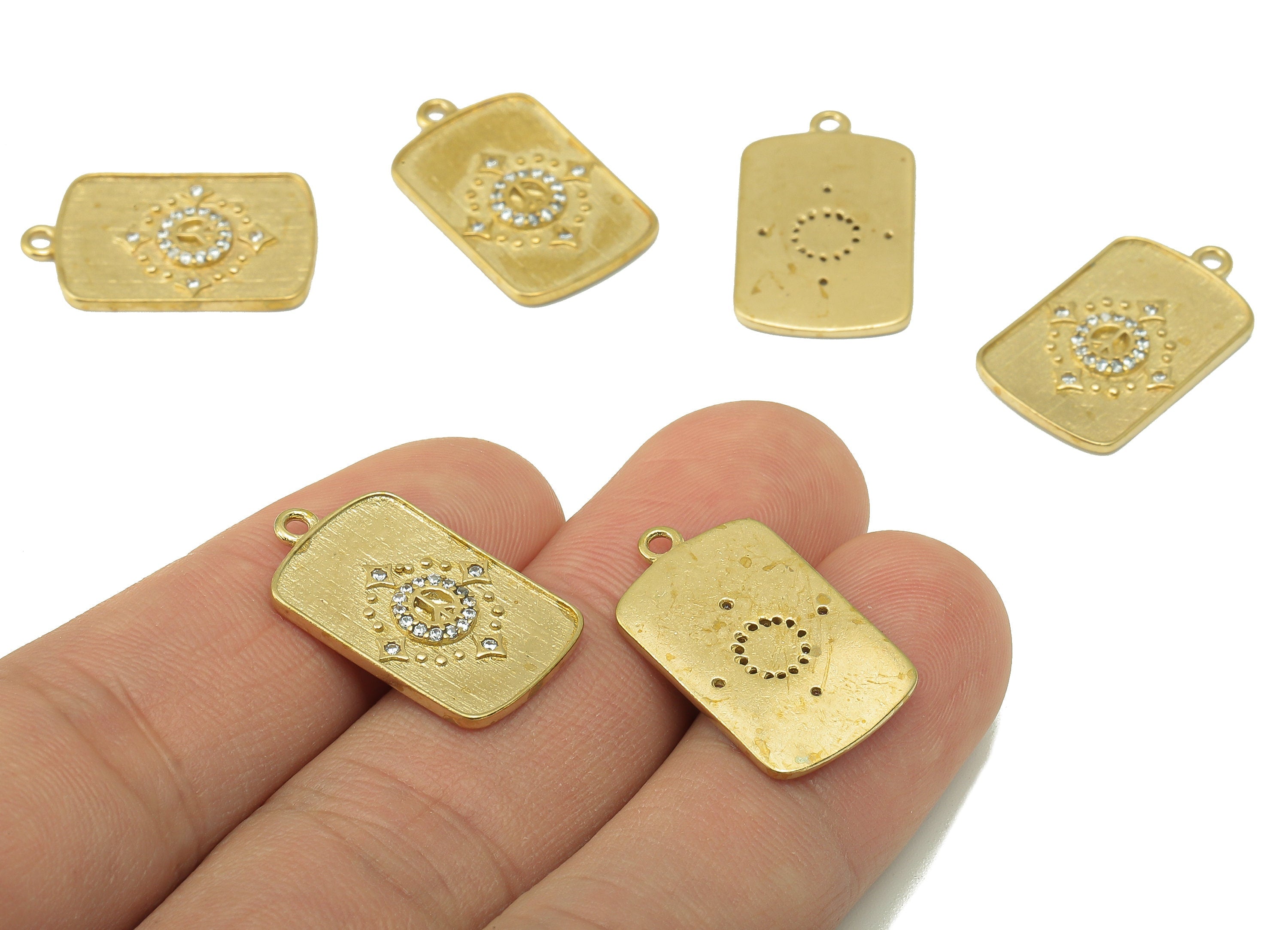 Raw Brass Rectangle Connectors For Necklace-Raw Brass Embossing Rectangle Pendant-diamond-Jewelry Supplies - 22.81 x 13.68x 1.71mm - PP8359 - DOMEDBAZAAR