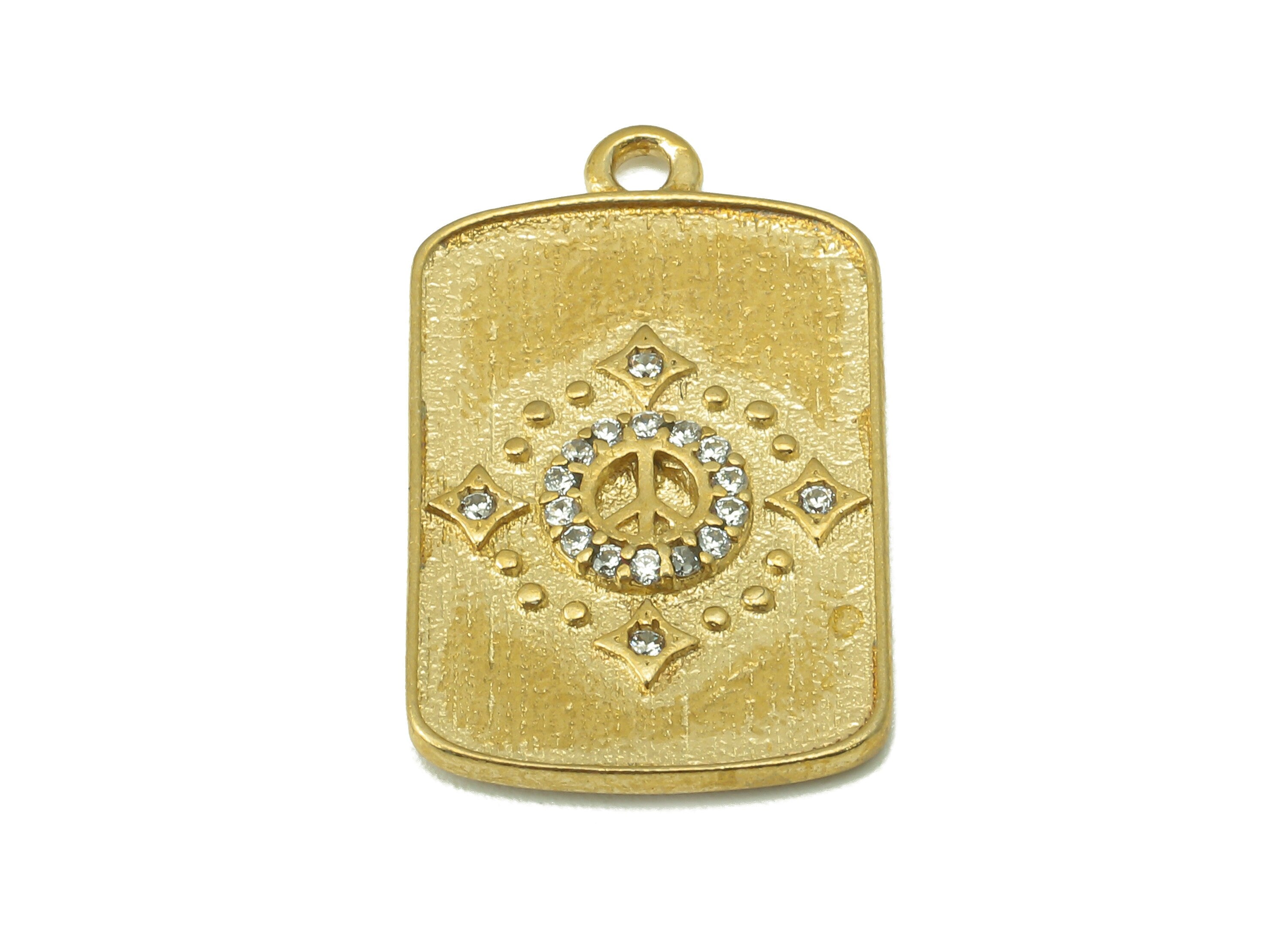 Raw Brass Rectangle Connectors For Necklace-Raw Brass Embossing Rectangle Pendant-diamond-Jewelry Supplies - 22.81 x 13.68x 1.71mm - PP8359 - DOMEDBAZAAR