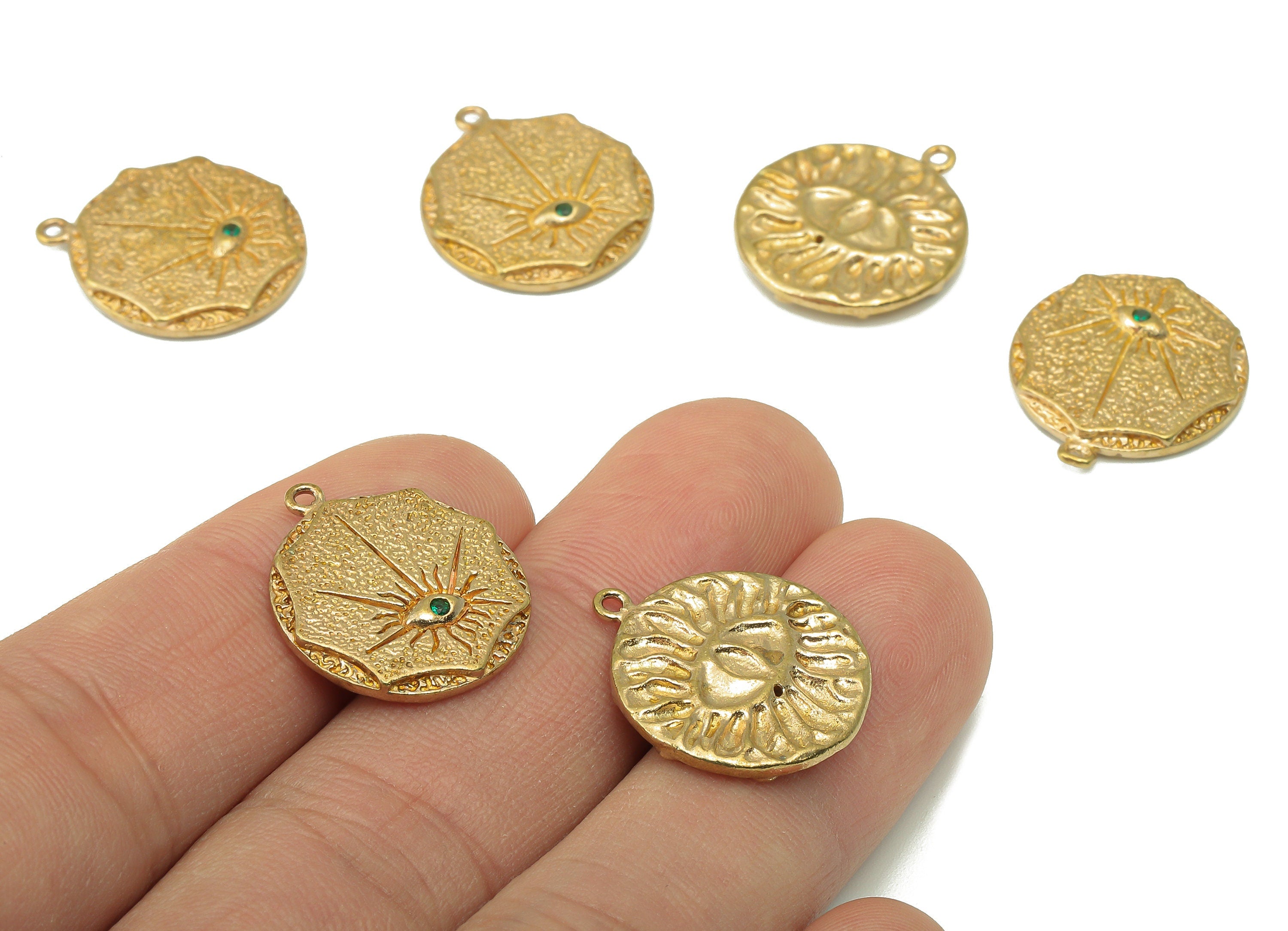 Raw Brass Round Eyes Earring Charm -Round Eyes For Necklace -Zircon Circle Eyes Pendant-For Necklace-20.88 x 18.07 x 2.65mm-PP8360 - DOMEDBAZAAR