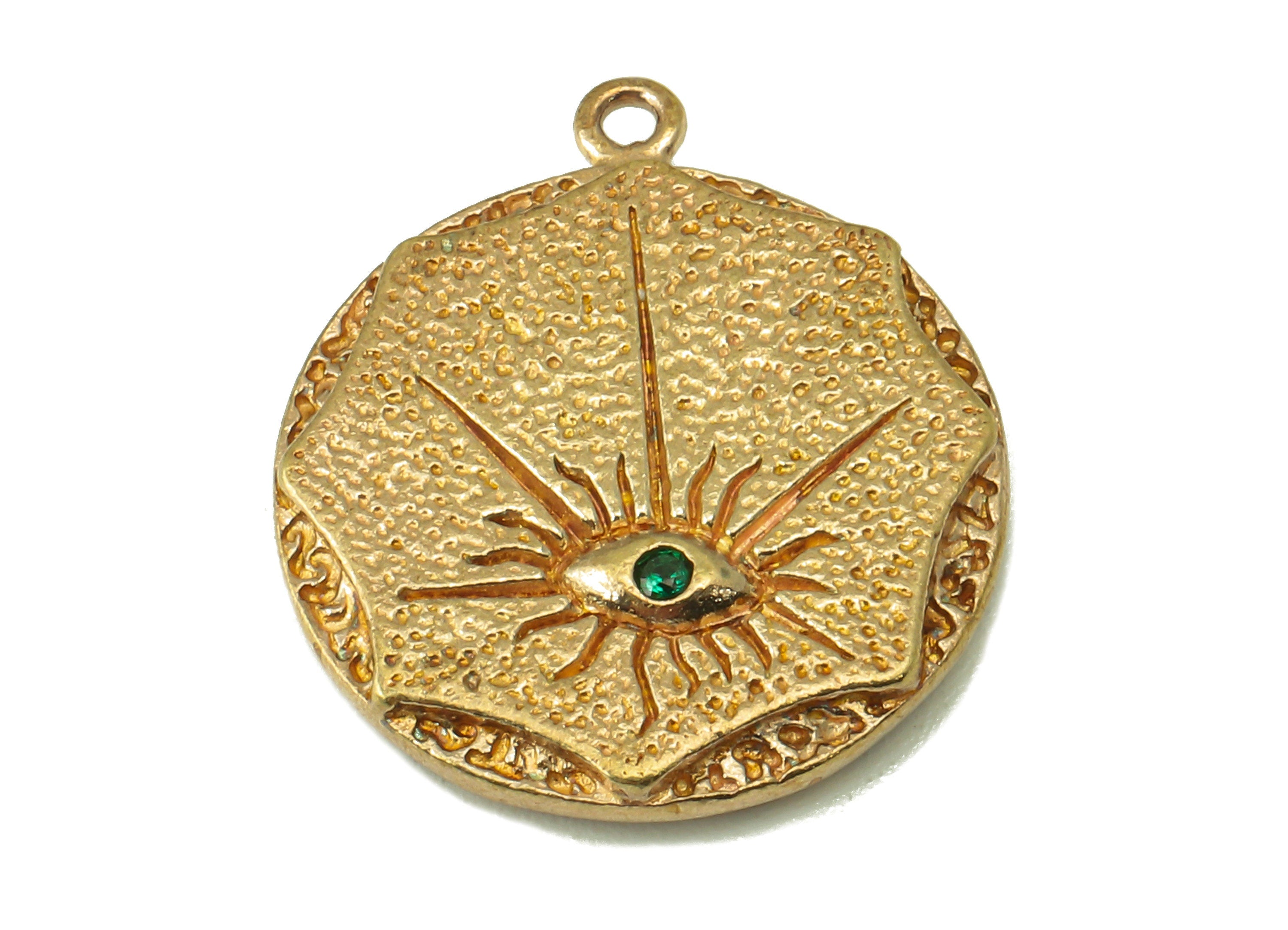 Raw Brass Round Eyes Earring Charm -Round Eyes For Necklace -Zircon Circle Eyes Pendant-For Necklace-20.88 x 18.07 x 2.65mm-PP8360 - DOMEDBAZAAR