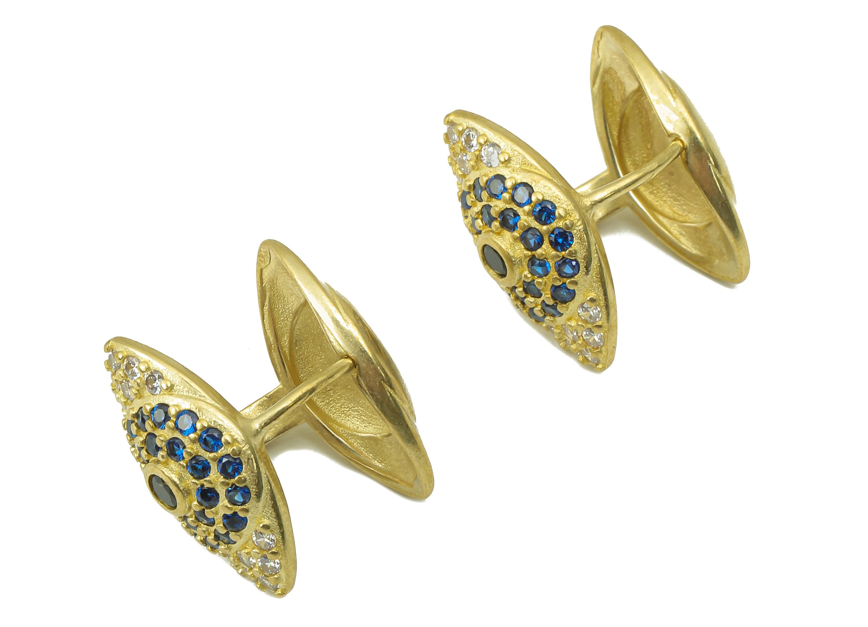 Raw Brass Eye Zirconia Ring - Brass Cubic Zirconia Blue Zirconia Ring - CZ Huy Eye Ring - 18.22x 16.68x 3.2mm - PP8253 - DOMEDBAZAAR