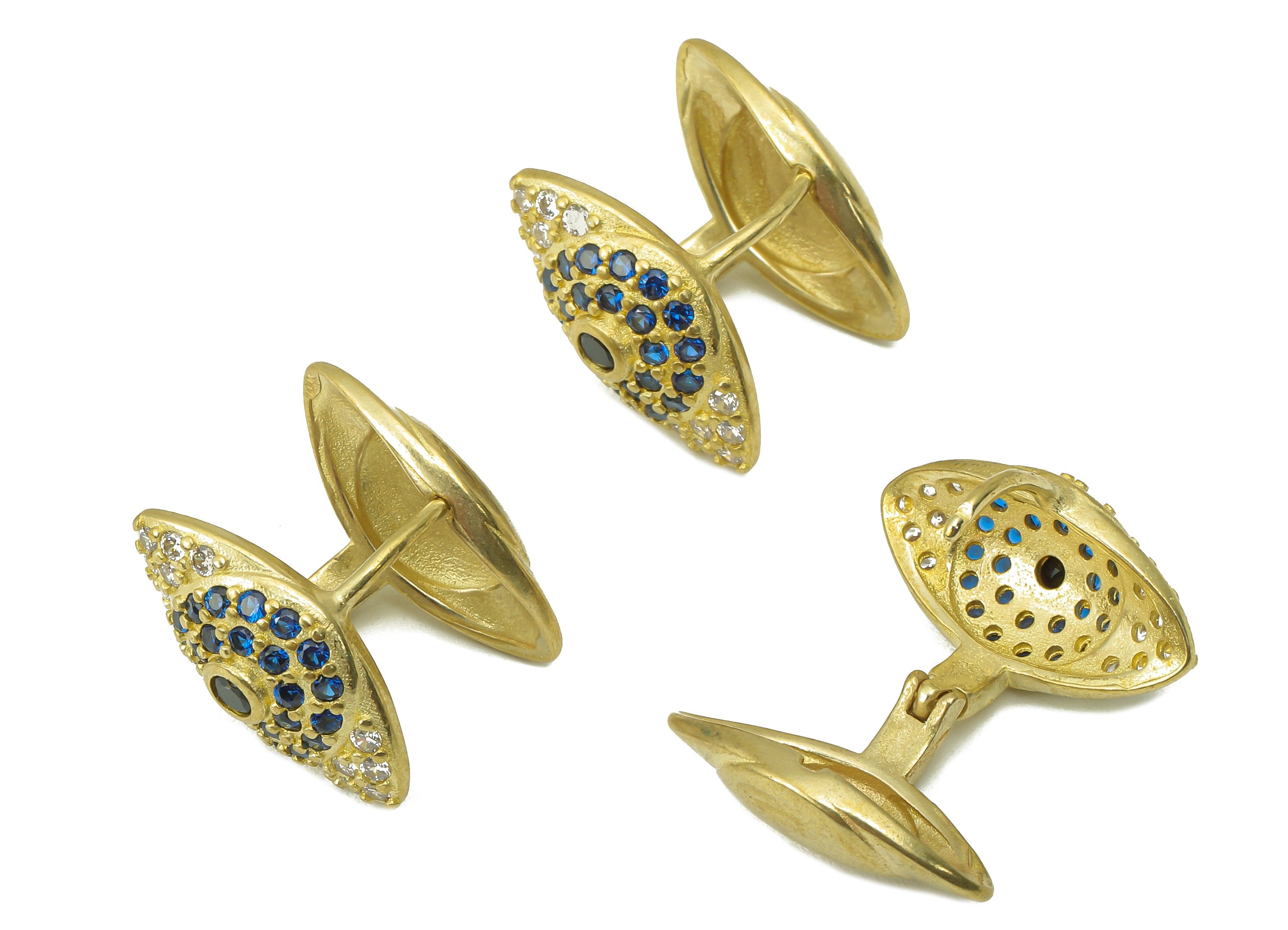 Raw Brass Eye Zirconia Ring - Brass Cubic Zirconia Blue Zirconia Ring - CZ Huy Eye Ring - 18.22x 16.68x 3.2mm - PP8253 - DOMEDBAZAAR