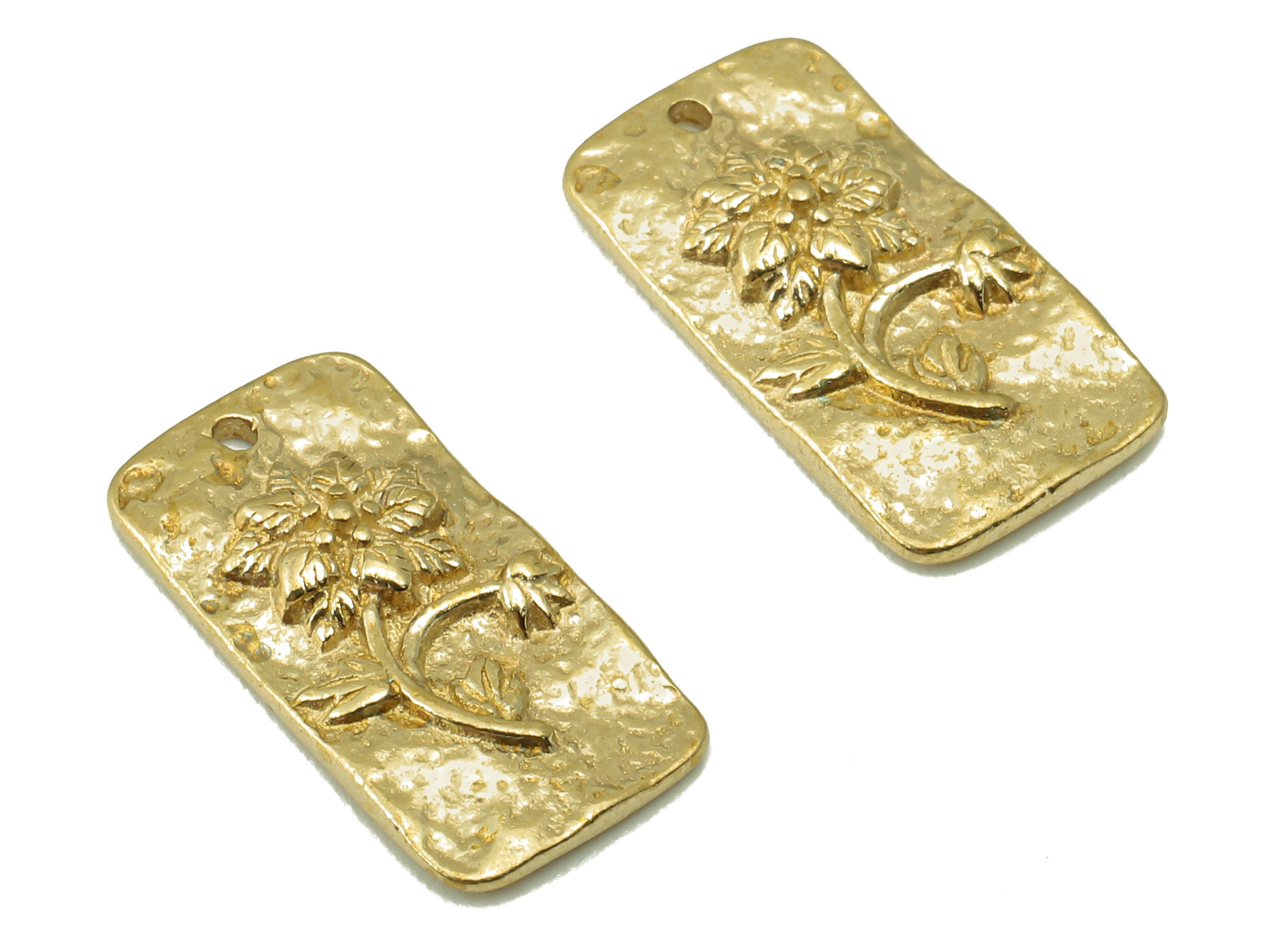 Raw Brass Rectangle Connectors - Carving Flower Embossing Rectangle Pendant - 2 Holes - Jewelry Supplies - 16.07 x 8.49 x 2.68 mm- PP8363 - DOMEDBAZAAR