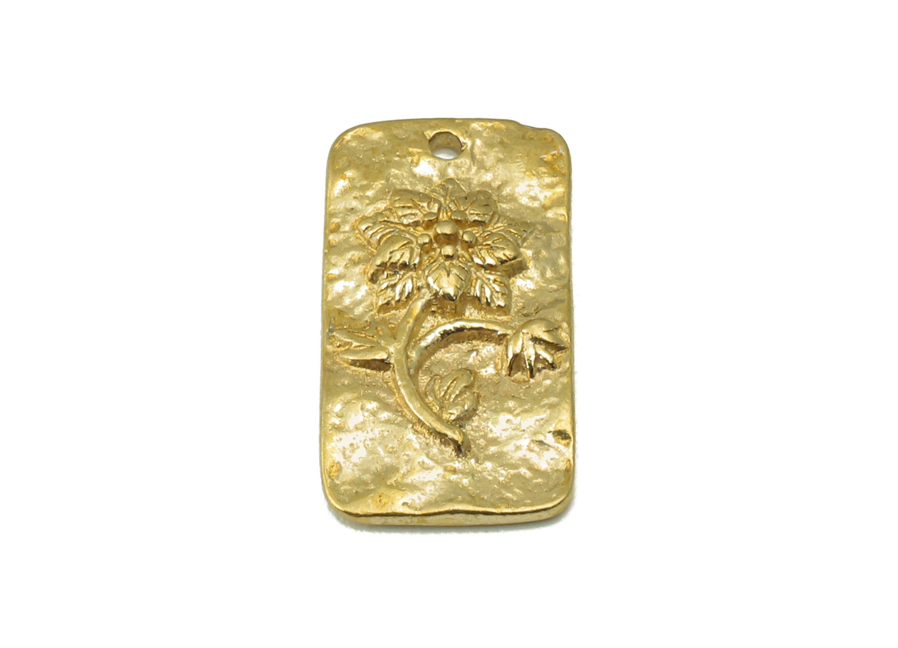 Raw Brass Rectangle Connectors - Carving Flower Embossing Rectangle Pendant - 2 Holes - Jewelry Supplies - 16.07 x 8.49 x 2.68 mm- PP8363 - DOMEDBAZAAR