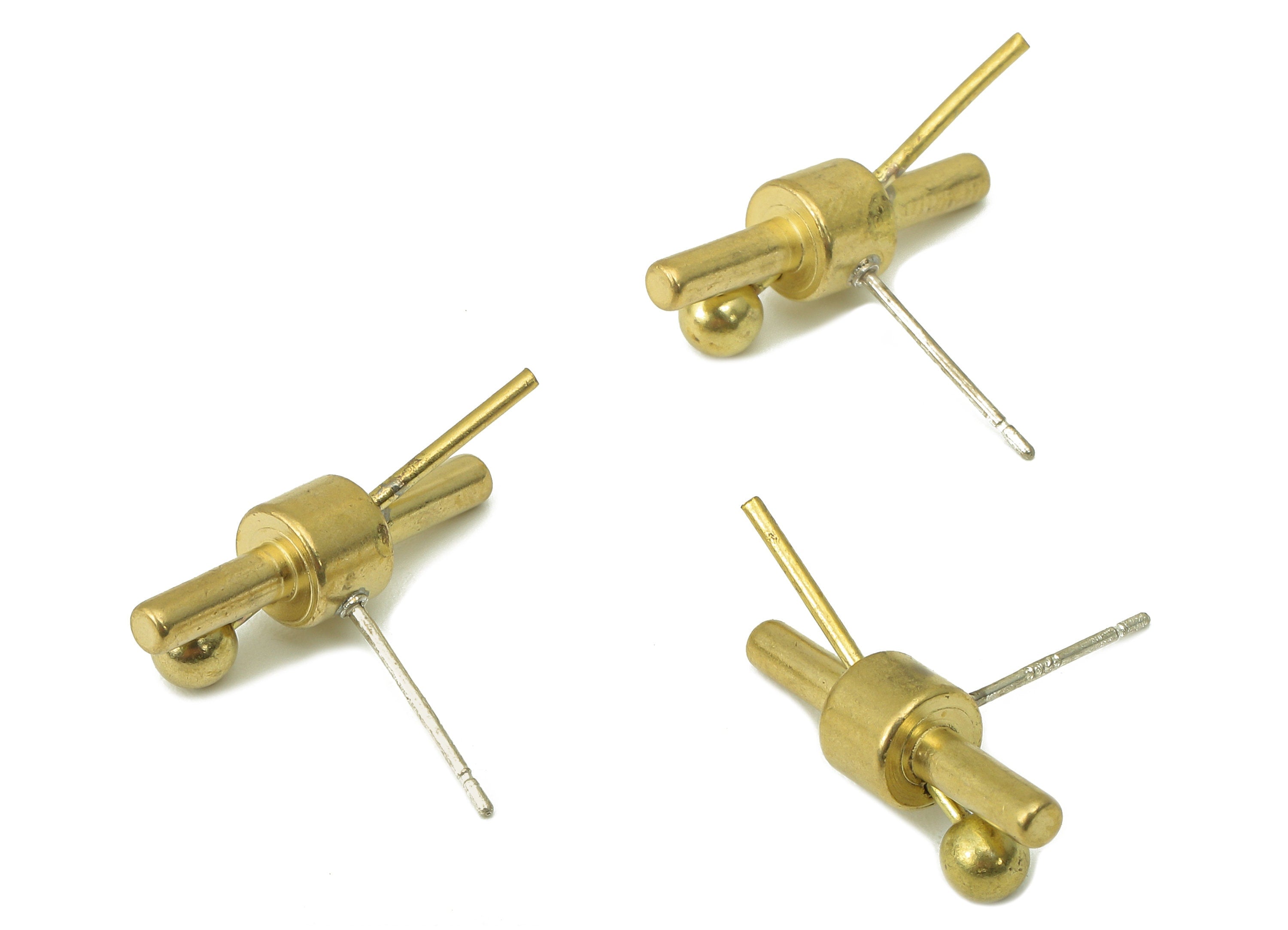 Raw Brass Cross Stud Earring - Brass Mini Ball Earring Post - Earring Post - Jewelry Making Supplies- 21.97x 17.95x 5.91mm - PP8255 - DOMEDBAZAAR