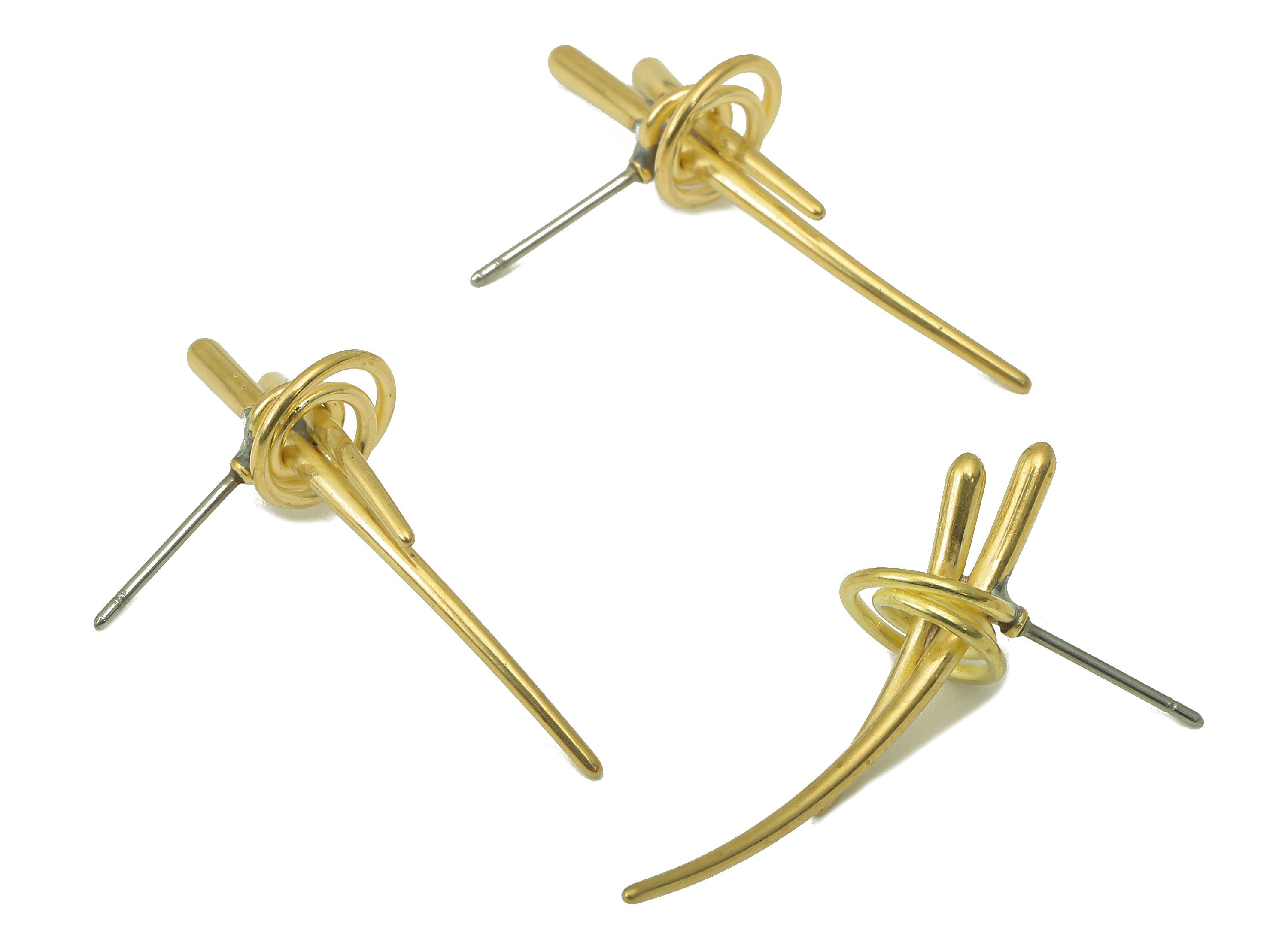 Raw Brass Knot Stud Earring - Brass Wires Spiral Earring Post - Earring Post - Jewelry Making Supplies- 32.64x 18.93x 1.59mm - PP8256 - DOMEDBAZAAR