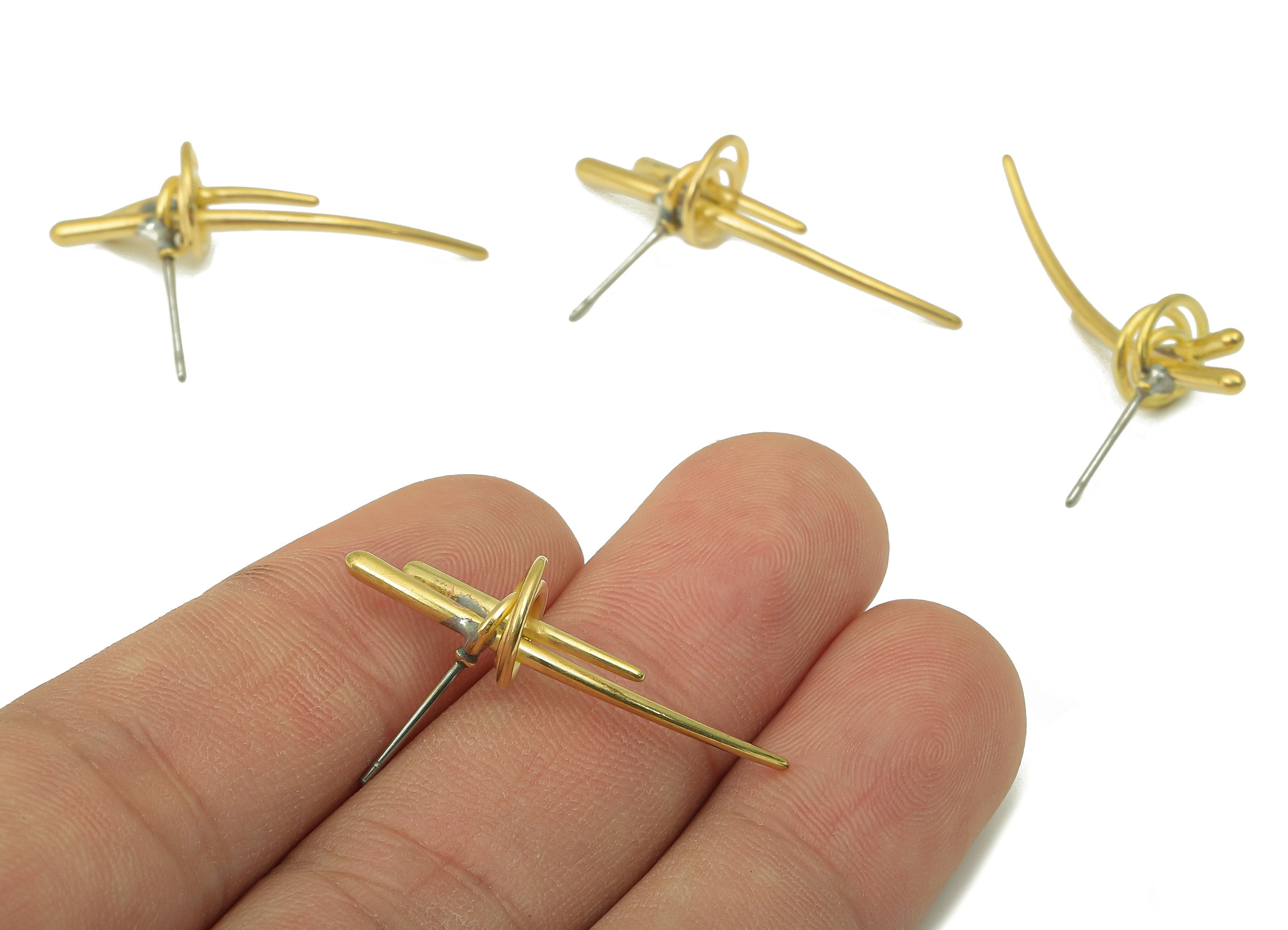 Raw Brass Knot Stud Earring - Brass Wires Spiral Earring Post - Earring Post - Jewelry Making Supplies- 32.64x 18.93x 1.59mm - PP8256 - DOMEDBAZAAR