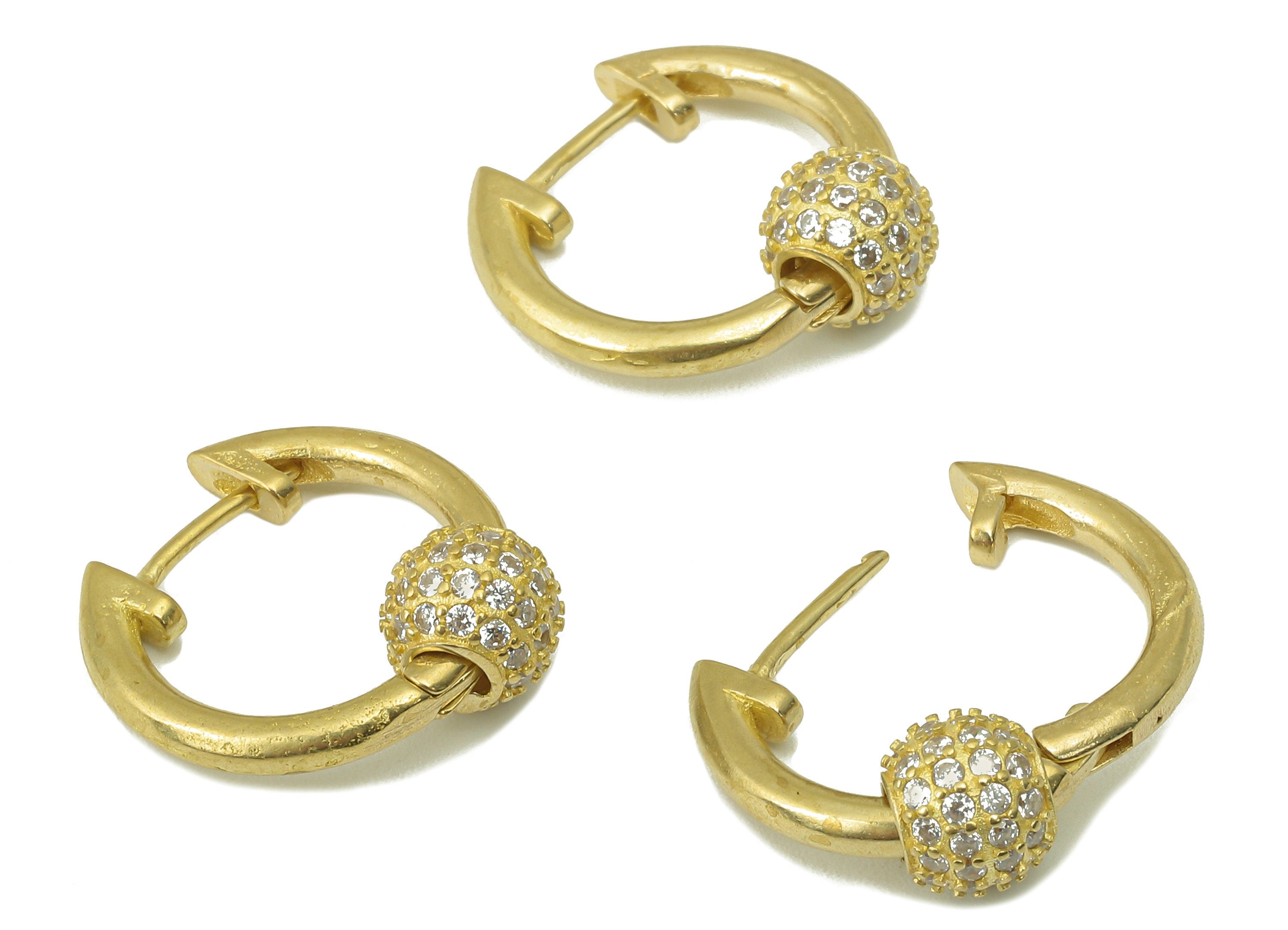 Raw Brass Ball Circle Hoop Earring Clasp - Huggie Hoop Earring -Zirconia Clasp Hoop Earring-Jewelry Making -17.98x 15.92x 2.21mm- PP8258 - DOMEDBAZAAR