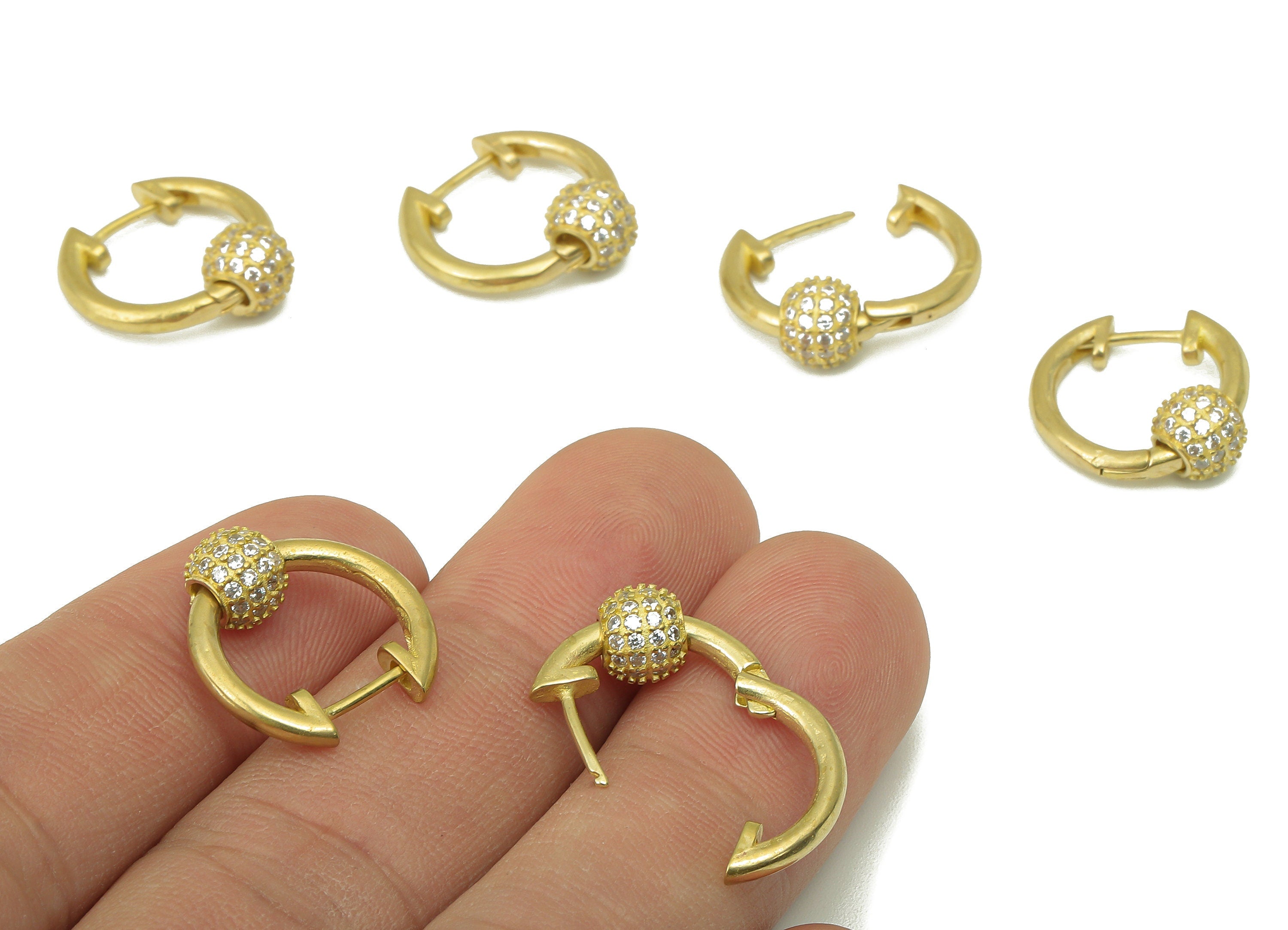 Raw Brass Ball Circle Hoop Earring Clasp - Huggie Hoop Earring -Zirconia Clasp Hoop Earring-Jewelry Making -17.98x 15.92x 2.21mm- PP8258 - DOMEDBAZAAR
