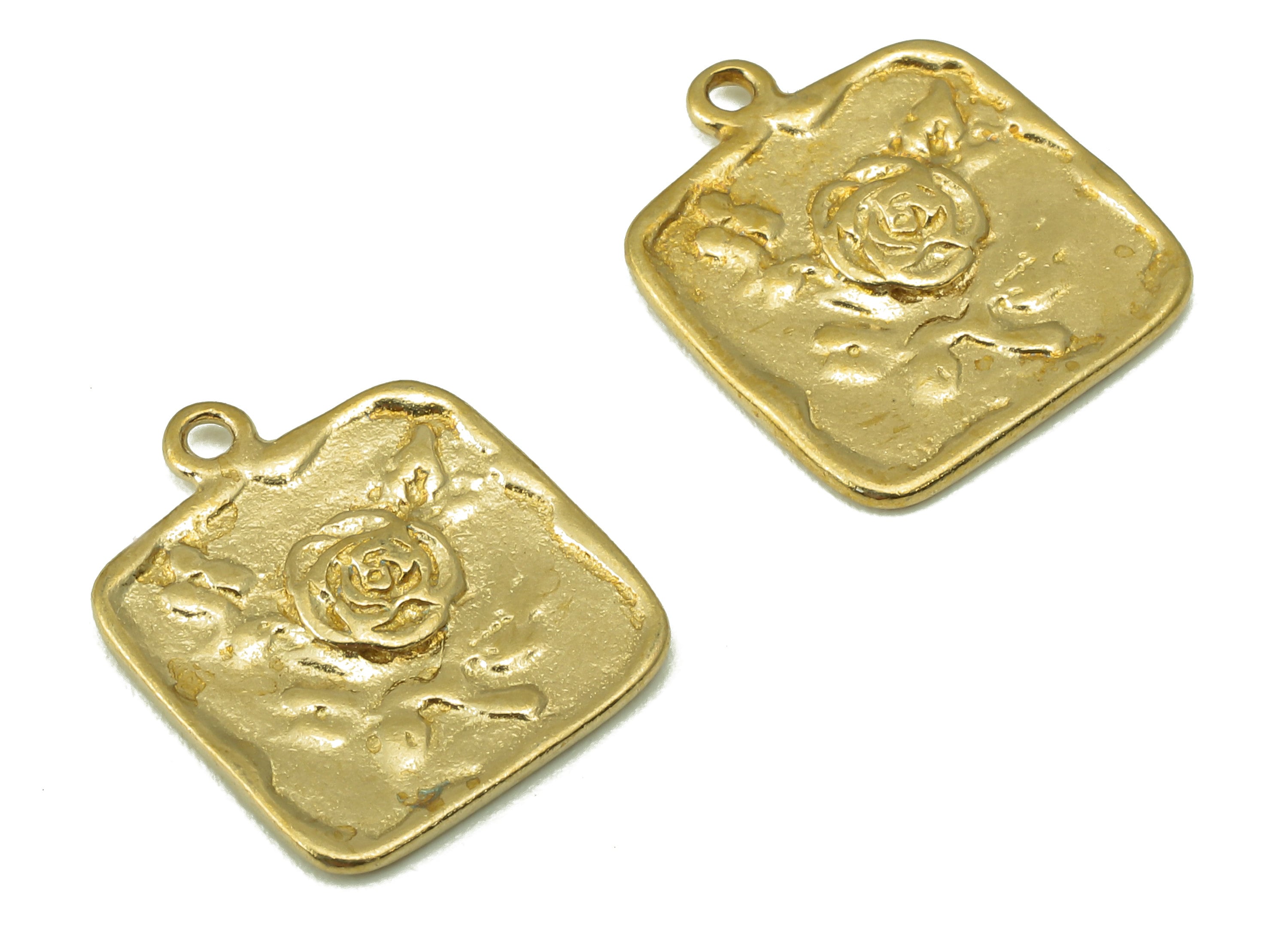 Raw Brass Square Rose Earring Charms-Raw Brass Square Flower Pendant-Square Rose Connector- Jewelry Making Supplies-16.1x13.74x1.52mm-PP8370 - DOMEDBAZAAR