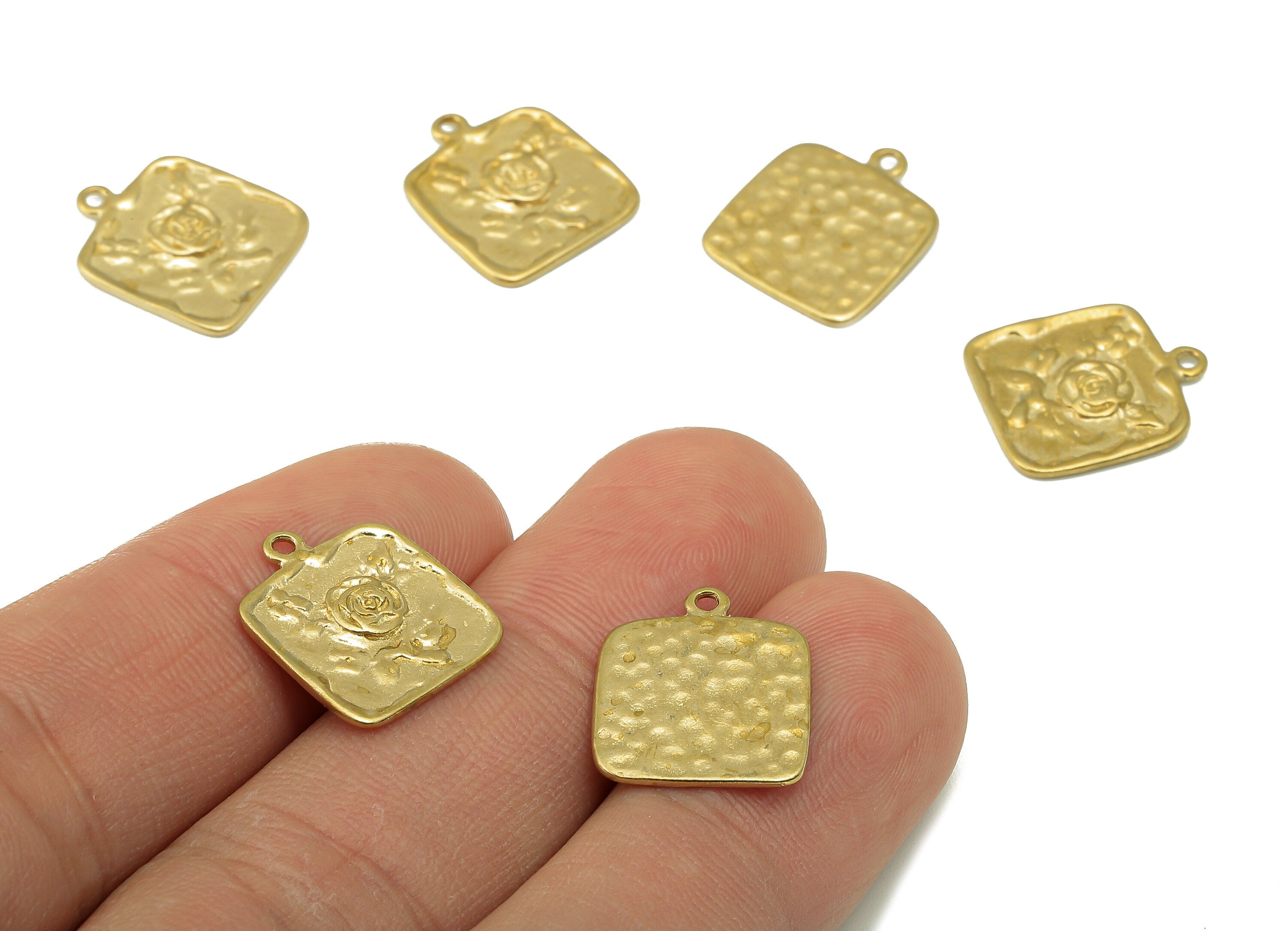 Raw Brass Square Rose Earring Charms-Raw Brass Square Flower Pendant-Square Rose Connector- Jewelry Making Supplies-16.1x13.74x1.52mm-PP8370 - DOMEDBAZAAR