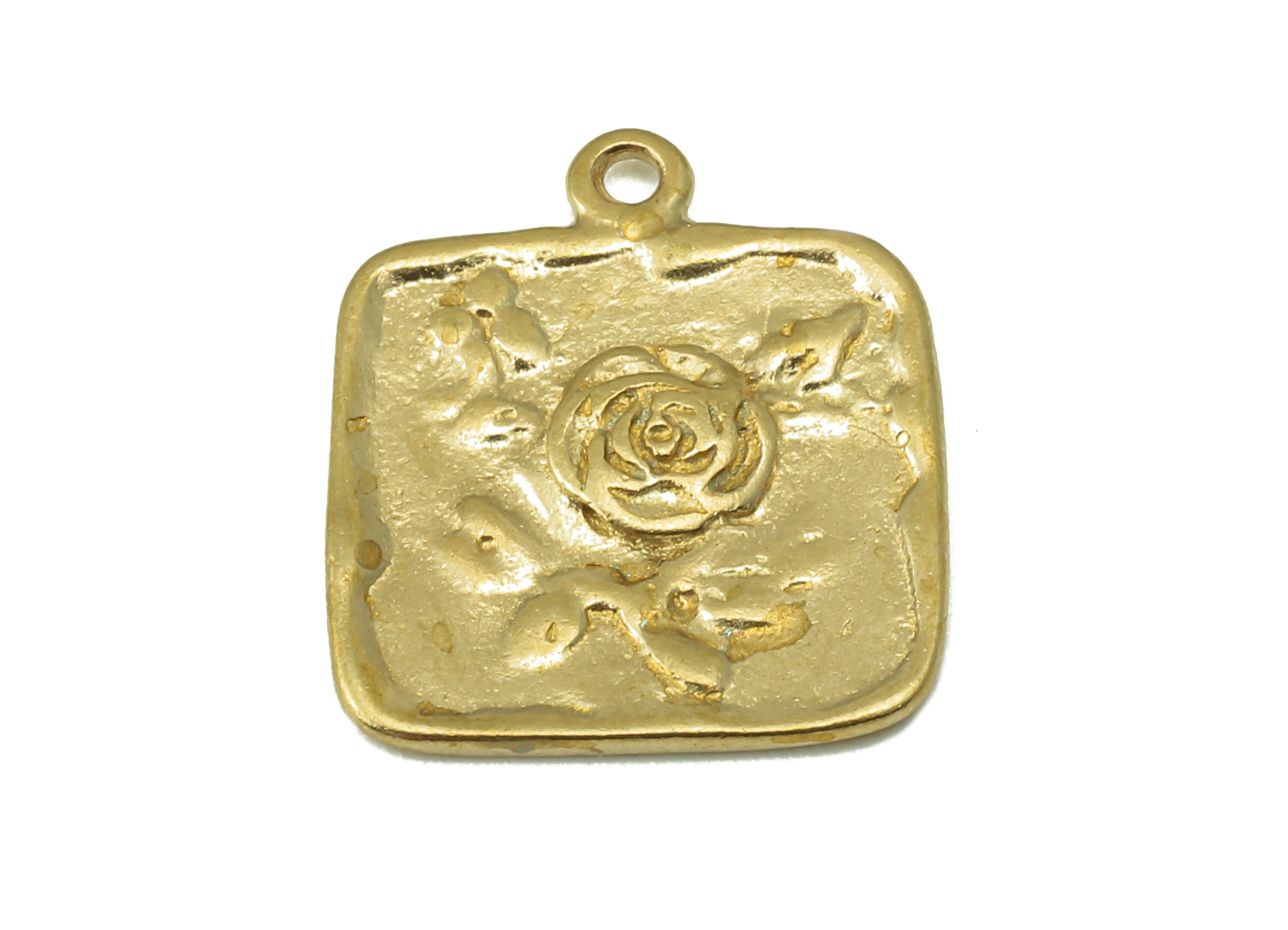 Raw Brass Square Rose Earring Charms-Raw Brass Square Flower Pendant-Square Rose Connector- Jewelry Making Supplies-16.1x13.74x1.52mm-PP8370 - DOMEDBAZAAR