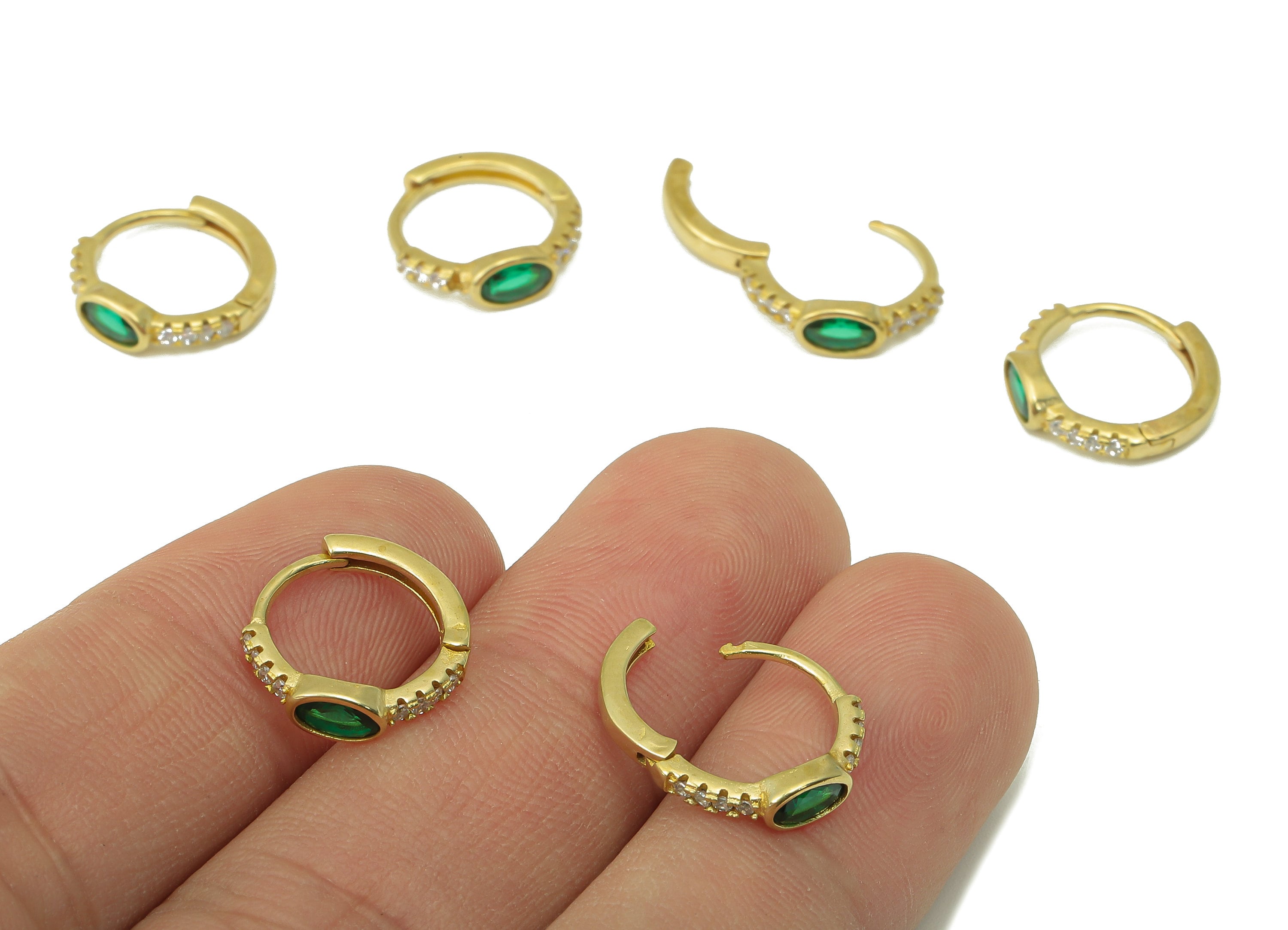 Raw Brass Green Ring Hoop Earring Clasp - Huggie Hoop Earring -Zirconia Marquies Clasp Earring-Jewelry Making -13.88x 13.17x 1.63mm- PP8262 - DOMEDBAZAAR
