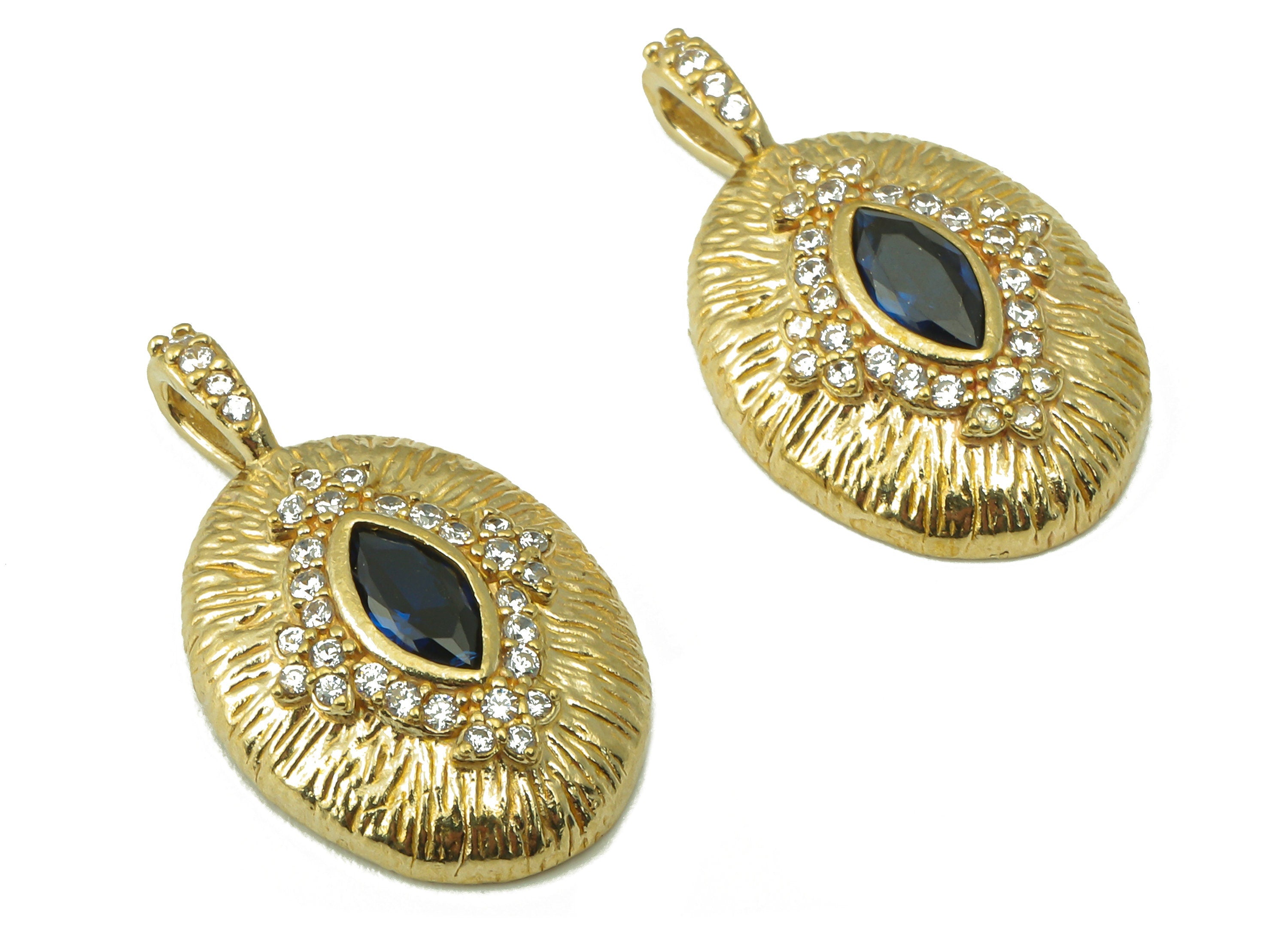 Raw Brass  Ellipse Earring-Ellipse Zircon Precious Stone Charm For Necklace-Eye Pattern Zircon Pendant-For Necklace-23.4x13.93x2.03mm-PP8374 - DOMEDBAZAAR
