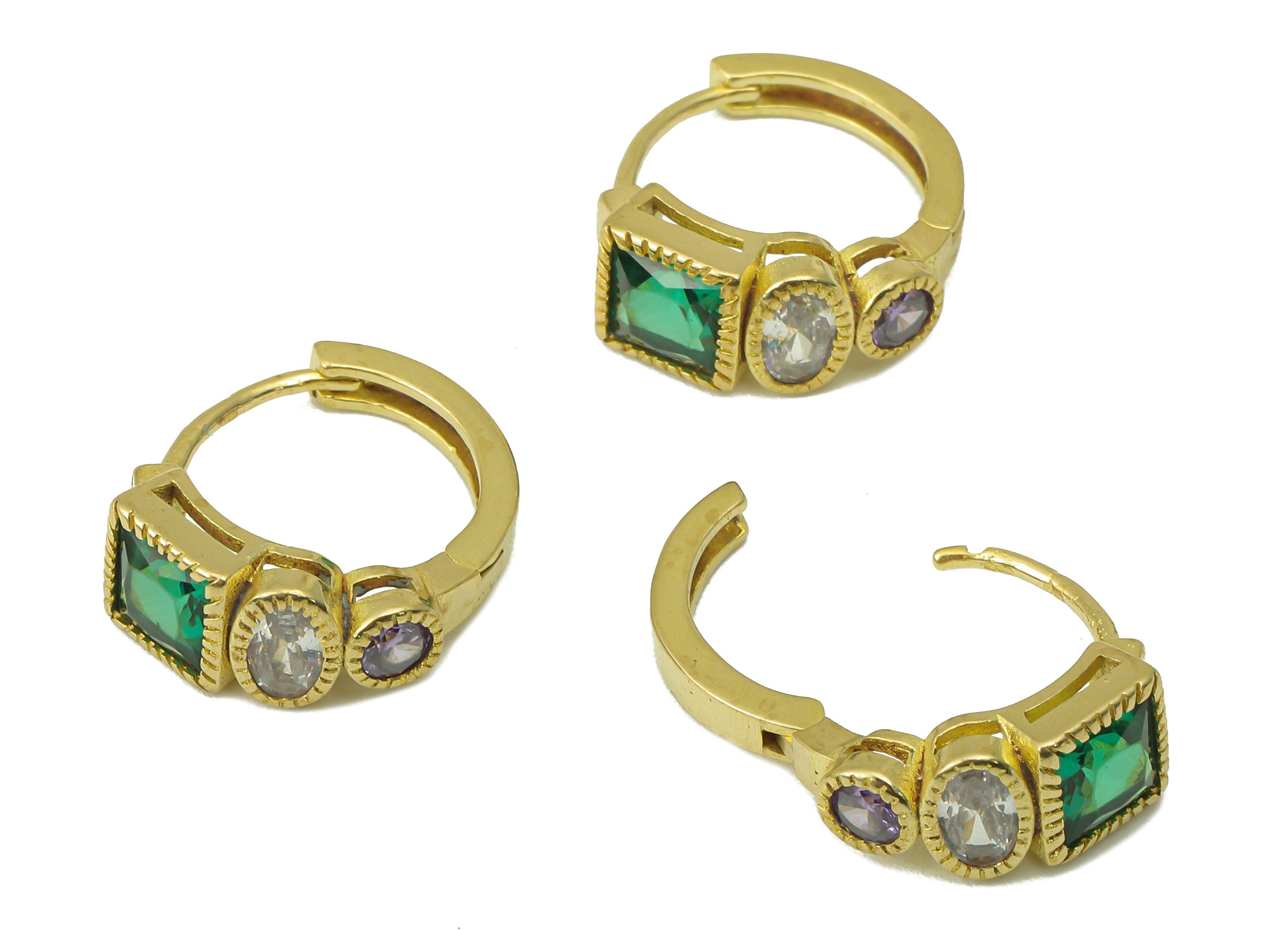 Rasw Brass Green Princess Clasp Hoop Earring - Marquies Clasp Hoop Earring - Zirconia Clasp Hoop Earring-16.12x 14.24x 2.89mm- PP8264 - DOMEDBAZAAR