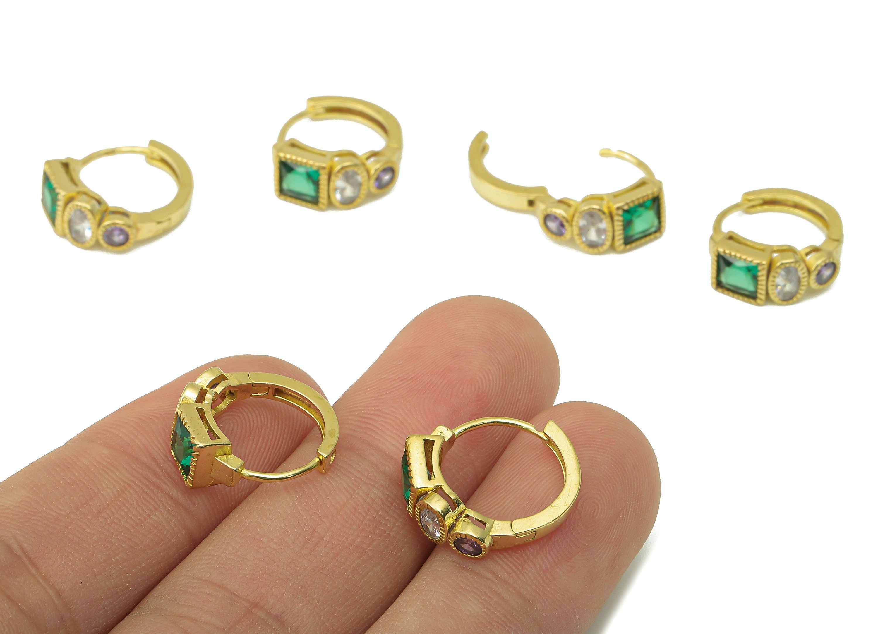 Rasw Brass Green Princess Clasp Hoop Earring - Marquies Clasp Hoop Earring - Zirconia Clasp Hoop Earring-16.12x 14.24x 2.89mm- PP8264 - DOMEDBAZAAR