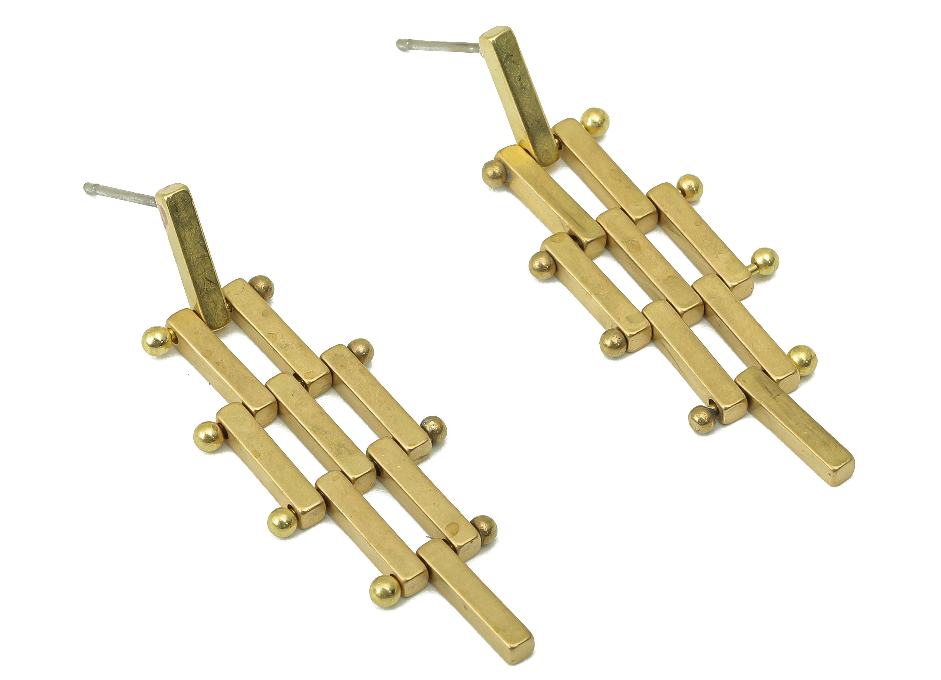 Raw Brass Ladder Stud Earring - Brass Rectangle Earring Stud and Hanging Ladder Earring Post -Jewelry Making -42.78x 14.38x1.96mm- PP8267 - DOMEDBAZAAR