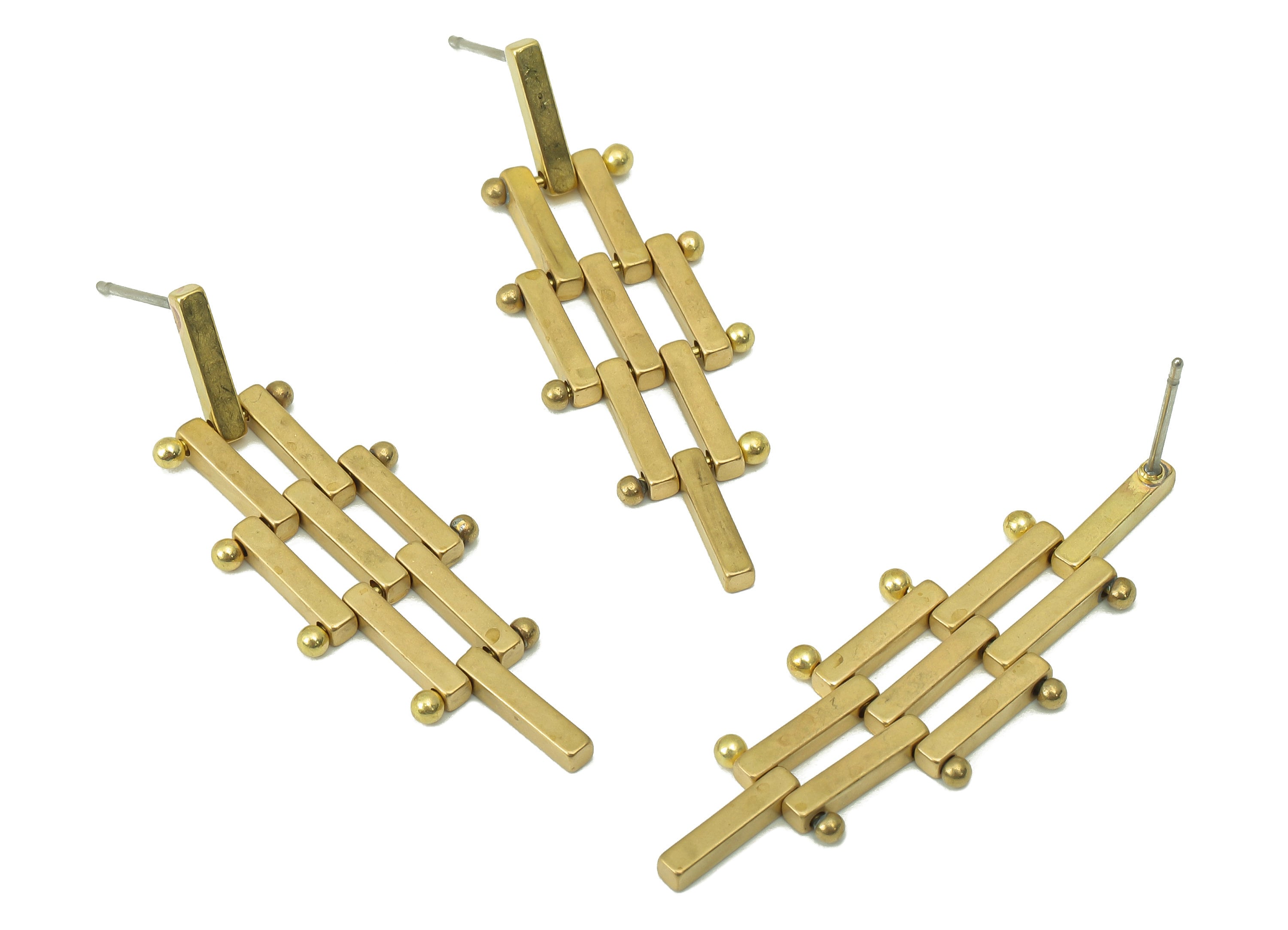 Raw Brass Ladder Stud Earring - Brass Rectangle Earring Stud and Hanging Ladder Earring Post -Jewelry Making -42.78x 14.38x1.96mm- PP8267 - DOMEDBAZAAR