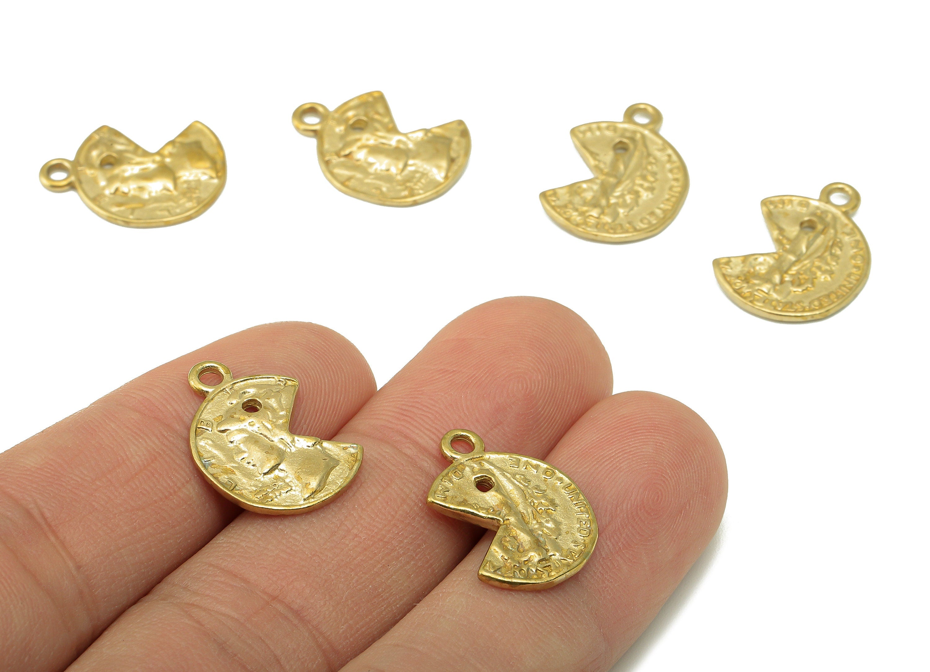 Raw Brass Round Charms-Raw Brass Textured Earring And Head Carving Pendant-Brass Textured Necklace-Jewelry Supplies-19.1x13.69x2.06mm-PP8377 - DOMEDBAZAAR